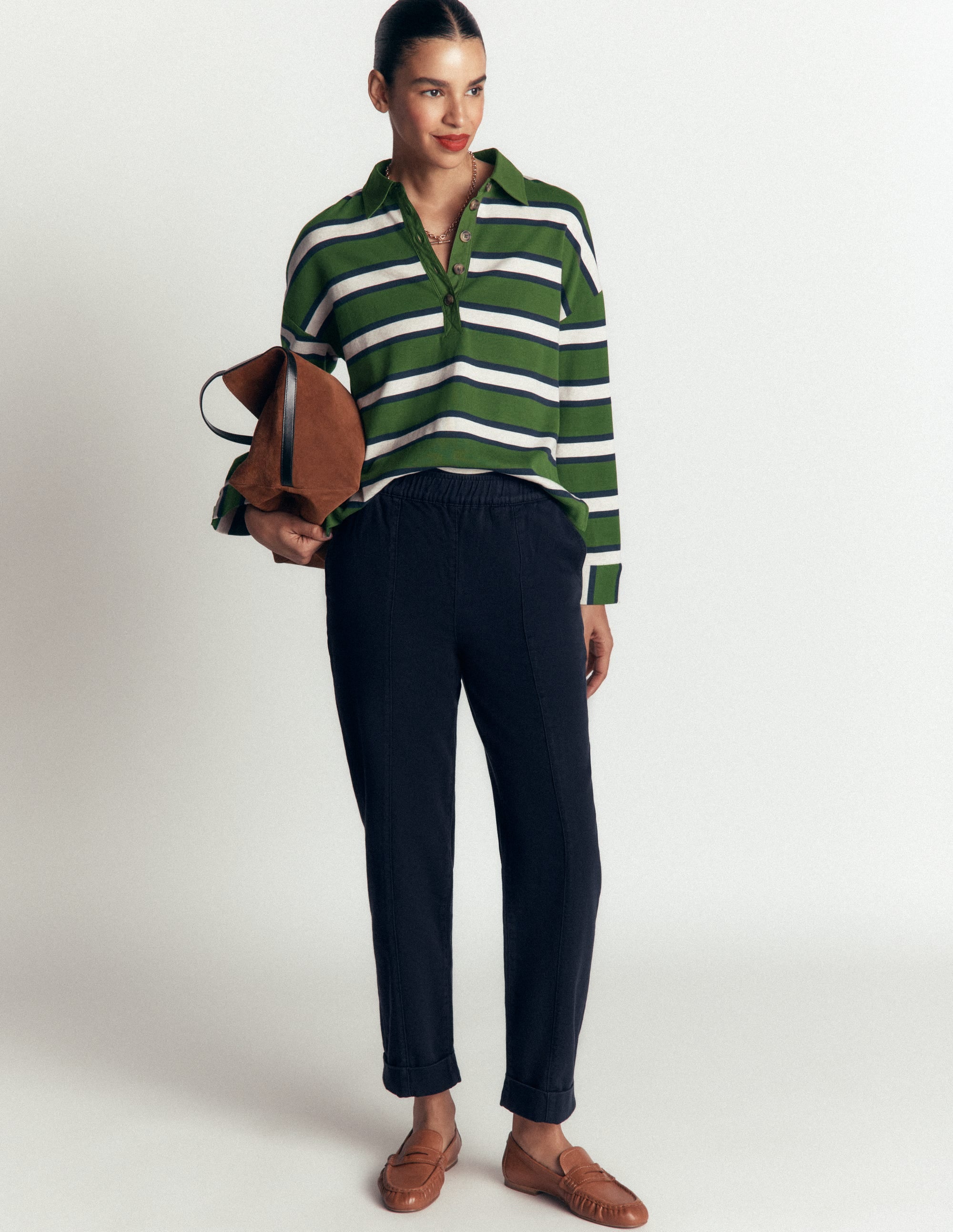 Mid Rise Straight Leg Trousers-Navy - Image 1