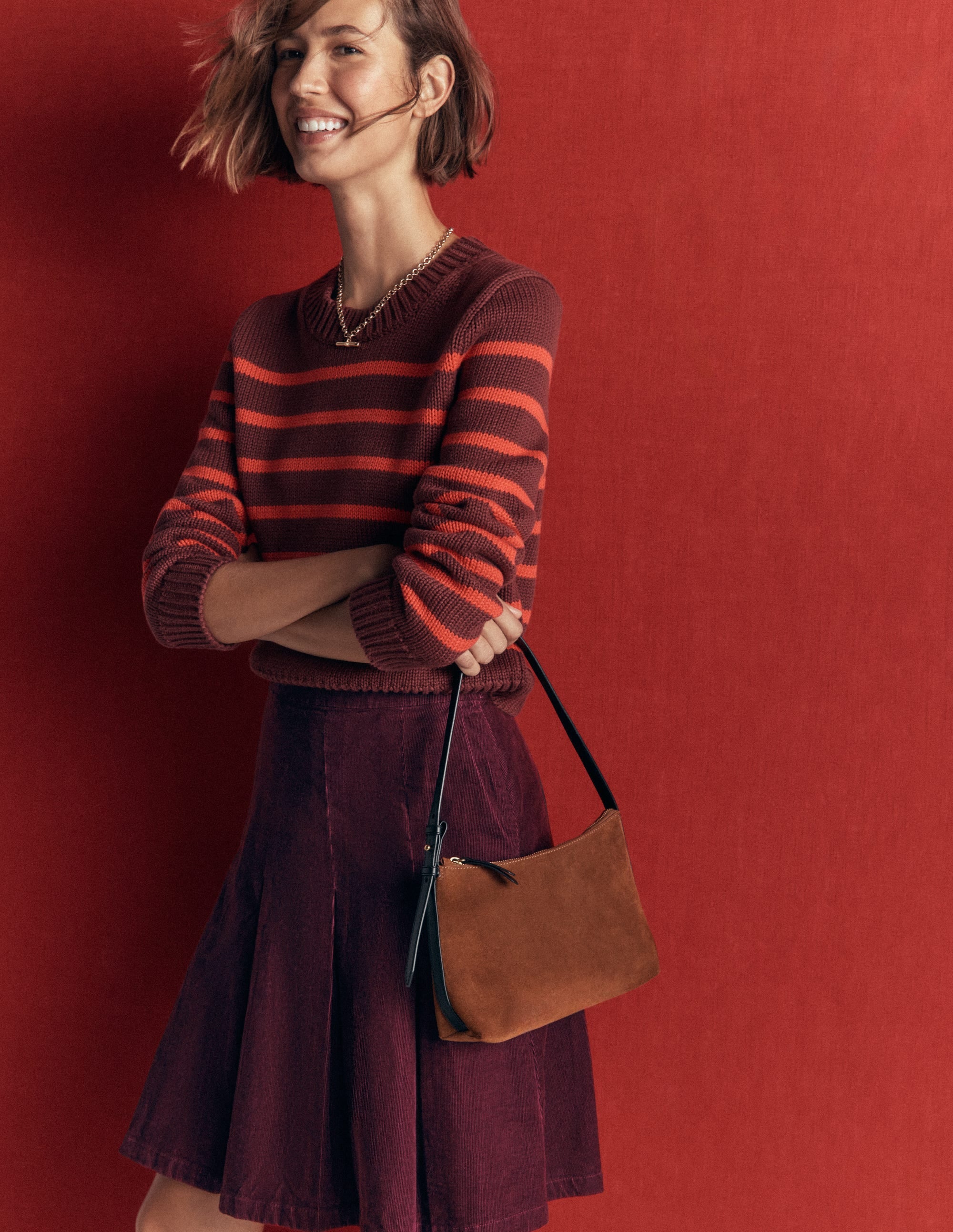 Flippy Cord Skirt-Dark Cherry - Image 1