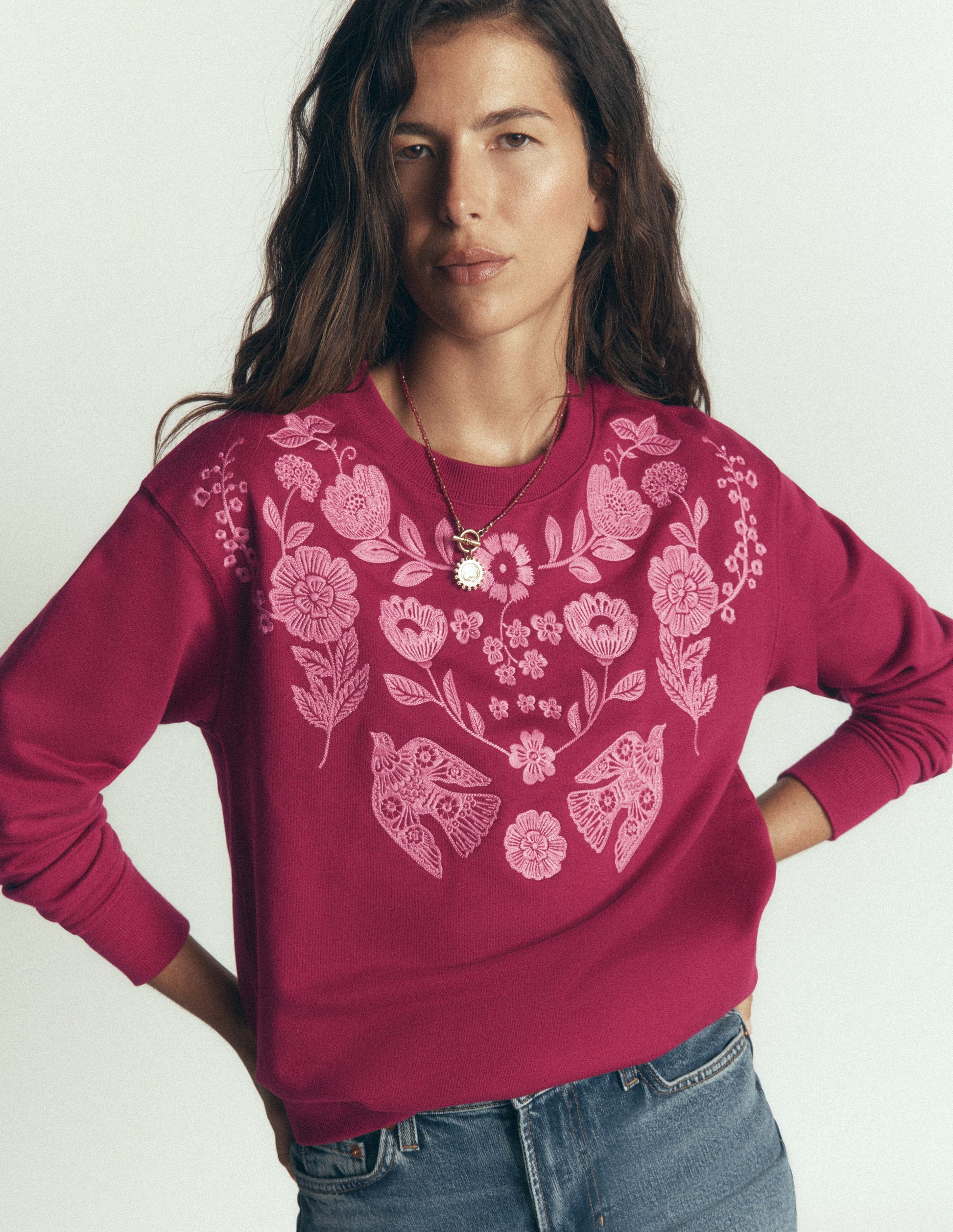 Sweat Emi brodé-Broderie rhododendron-4