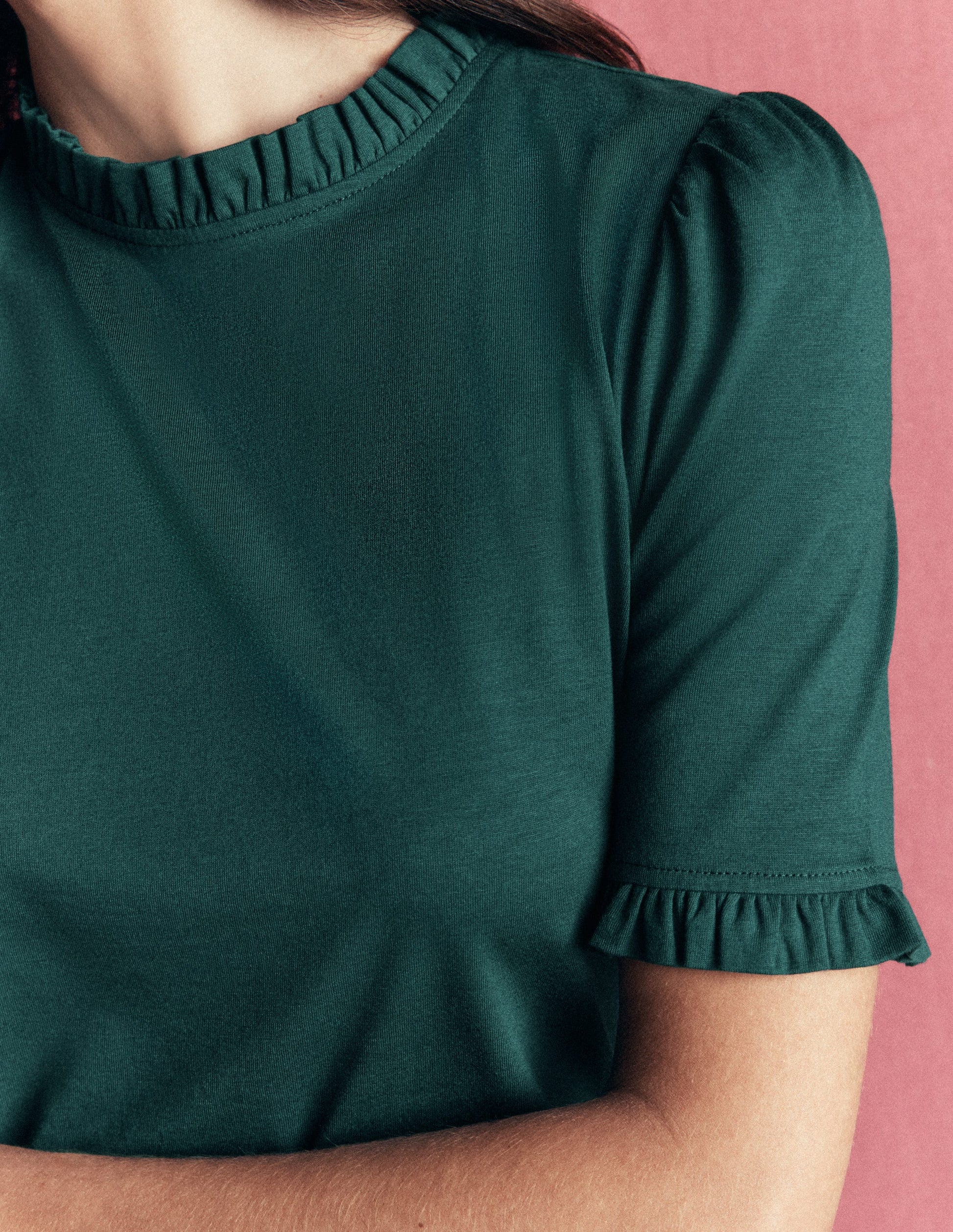 Superweiches T-Shirt mit Rüschendetail-Seegras-2