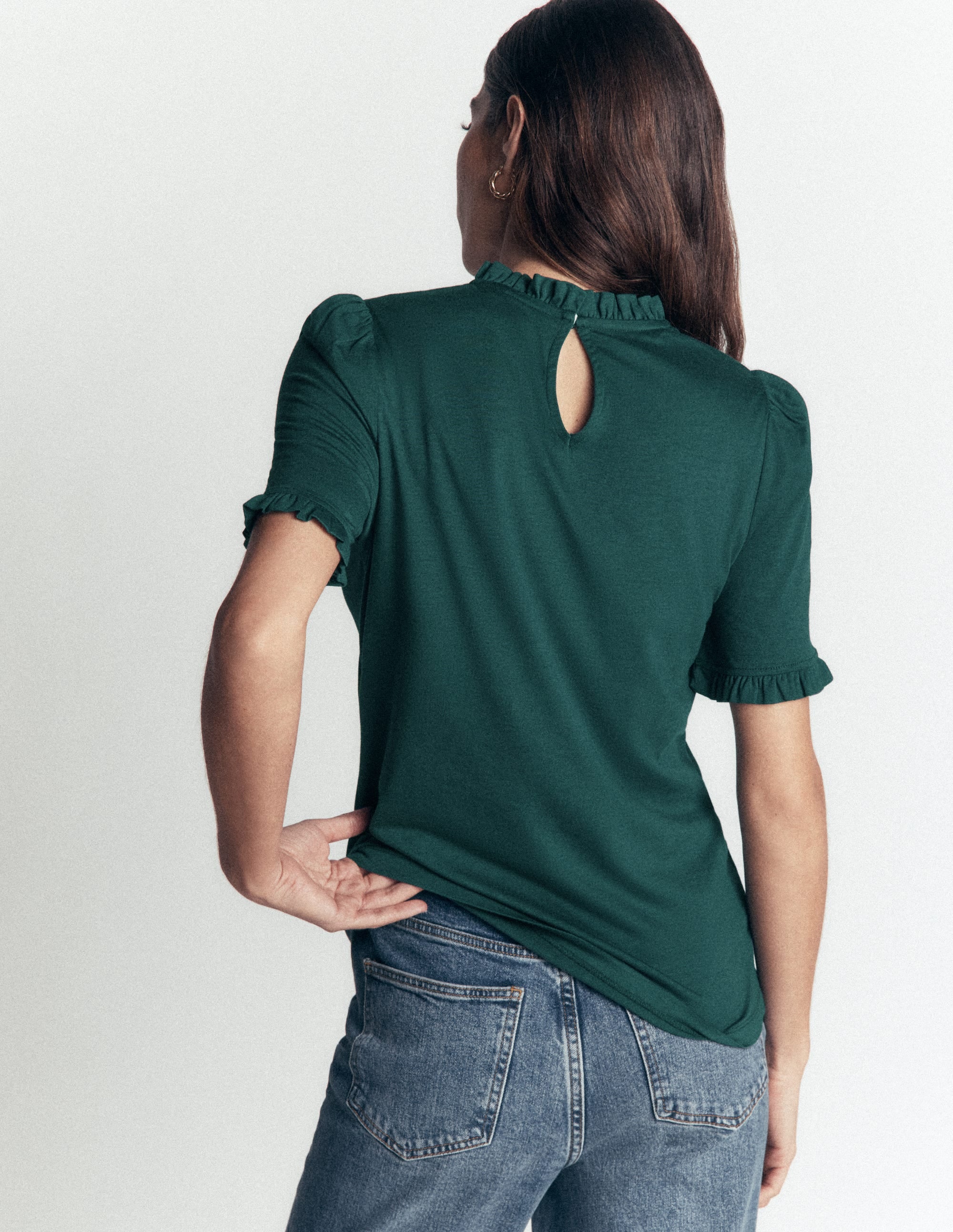 Superweiches T-Shirt mit Rüschendetail-Seegras - Image 3