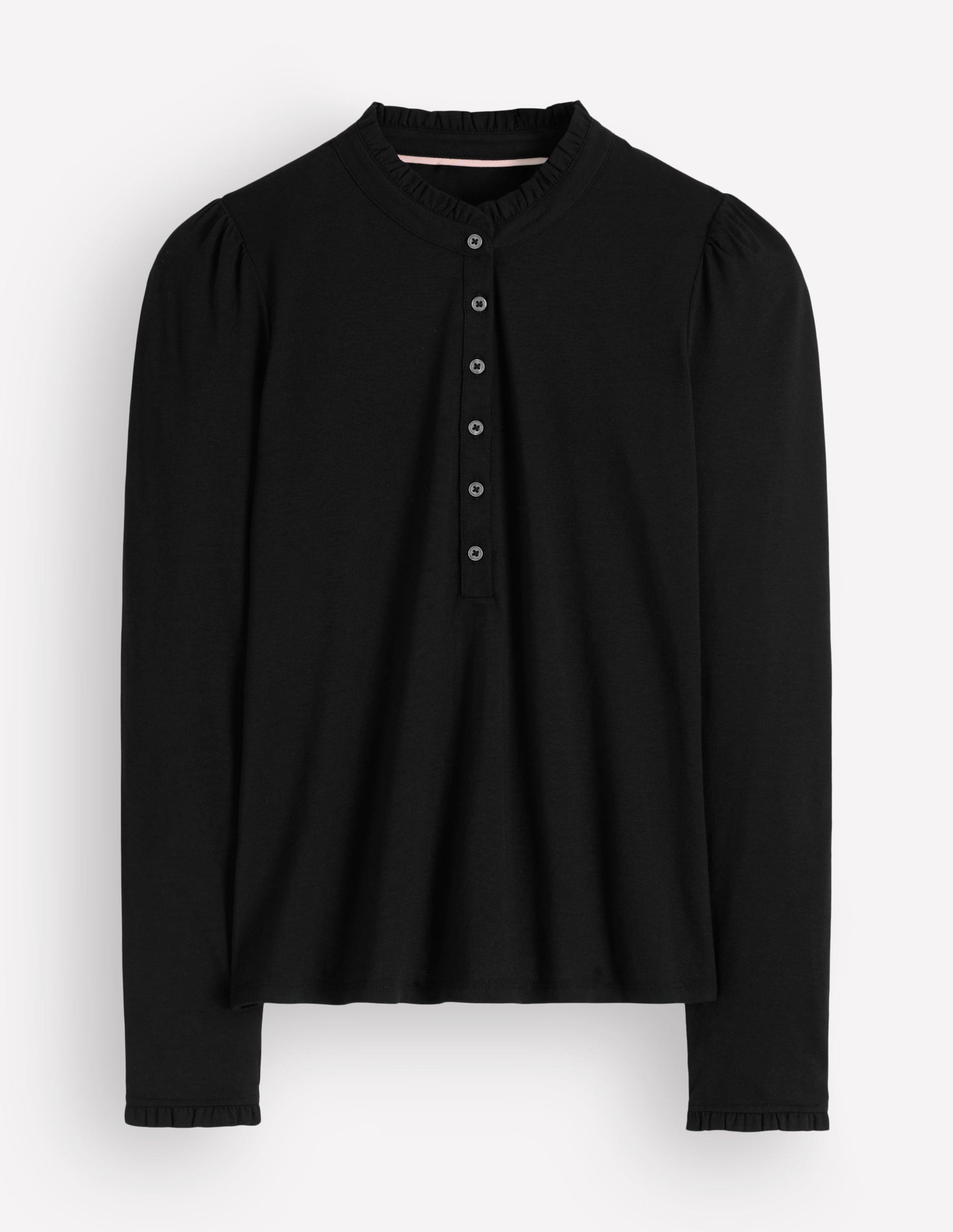Superweiches Henley-Oberteil mit Rüschen-Schwarz-5