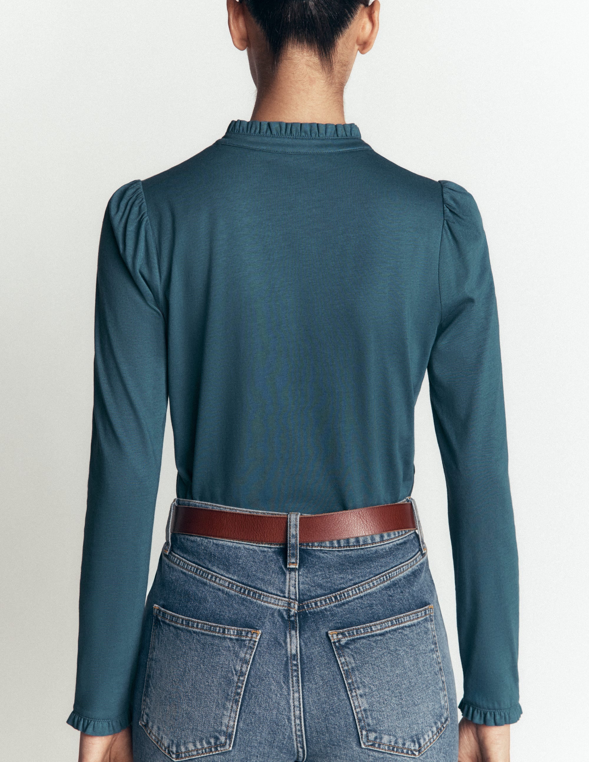 Superweiches Henley-Oberteil mit Rüschen-Graublau - Image 2