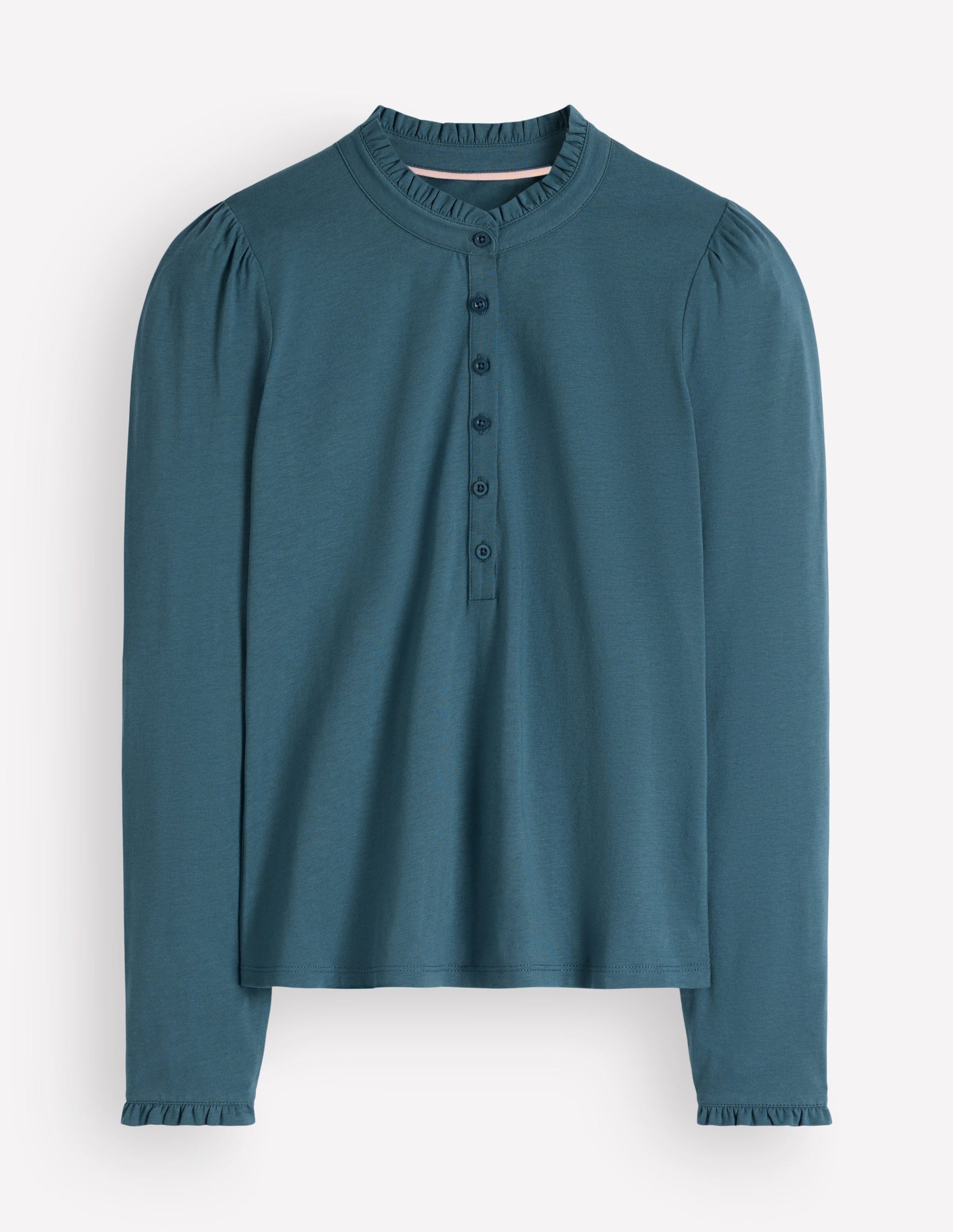 Superweiches Henley-Oberteil mit Rüschen-Graublau-4
