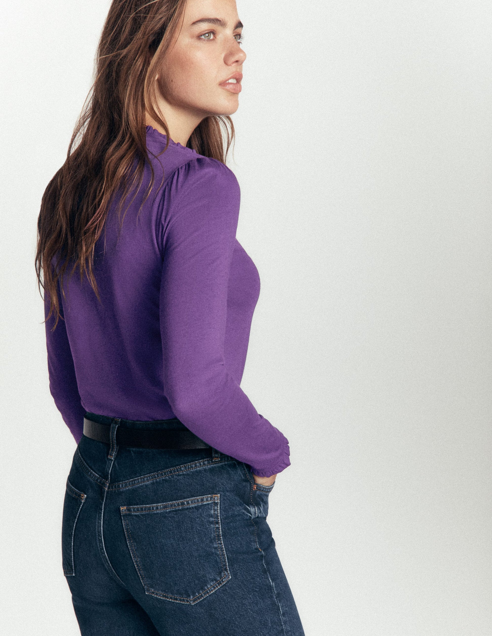 Top ultra-doux à col tunisien et volants-Violet calla-3
