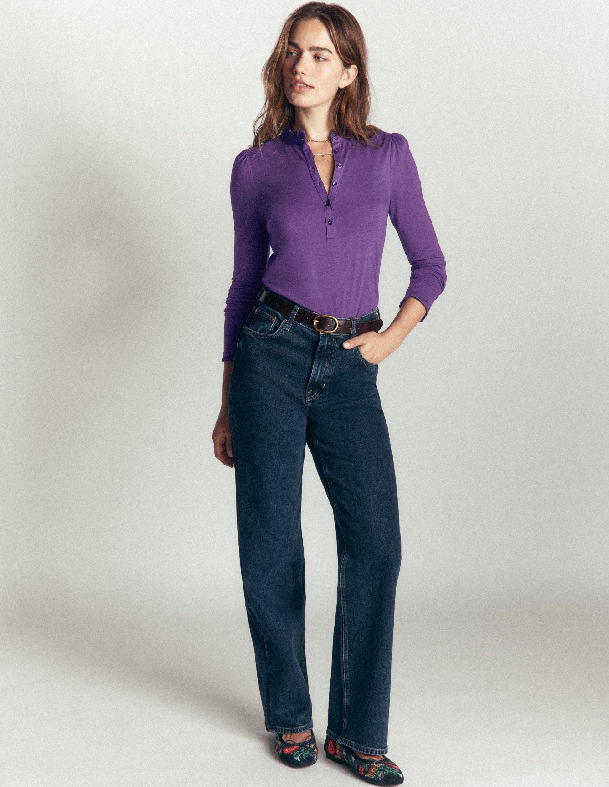 Top ultra-doux à col tunisien et volants-Violet calla-4