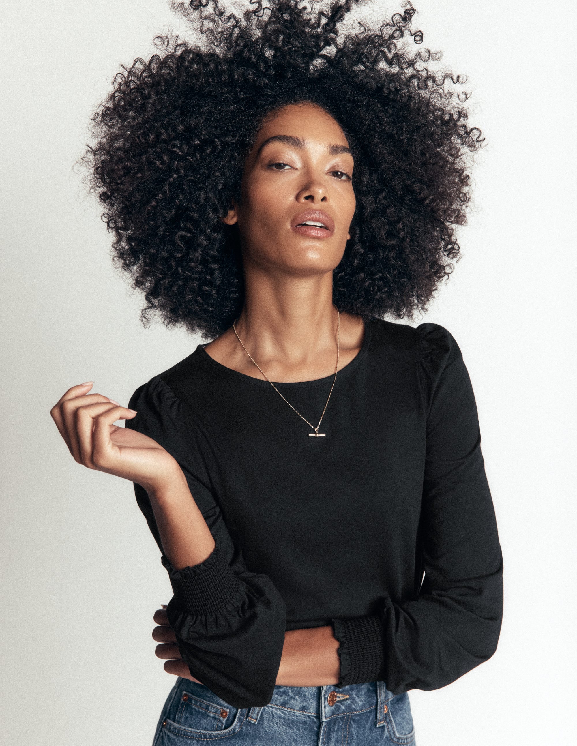 Smocked Cuff Supersoft Top-Black - Image 2