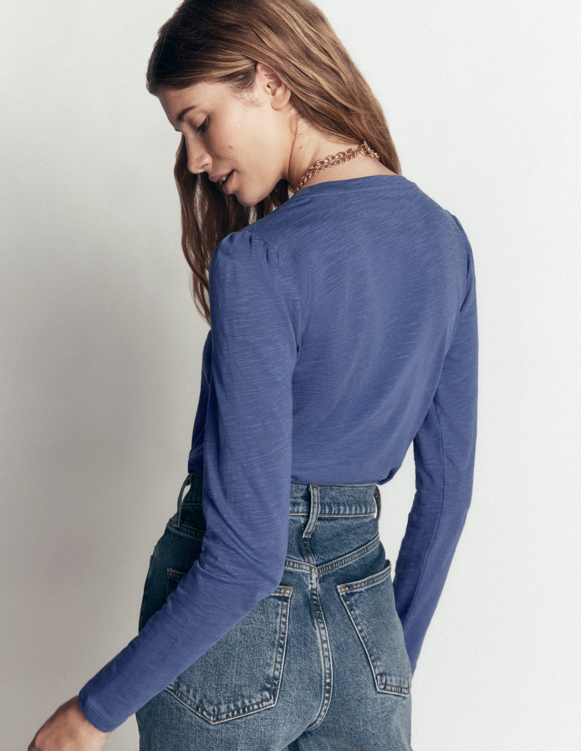 Cotton Crew Long Sleeve Top-True Navy-3