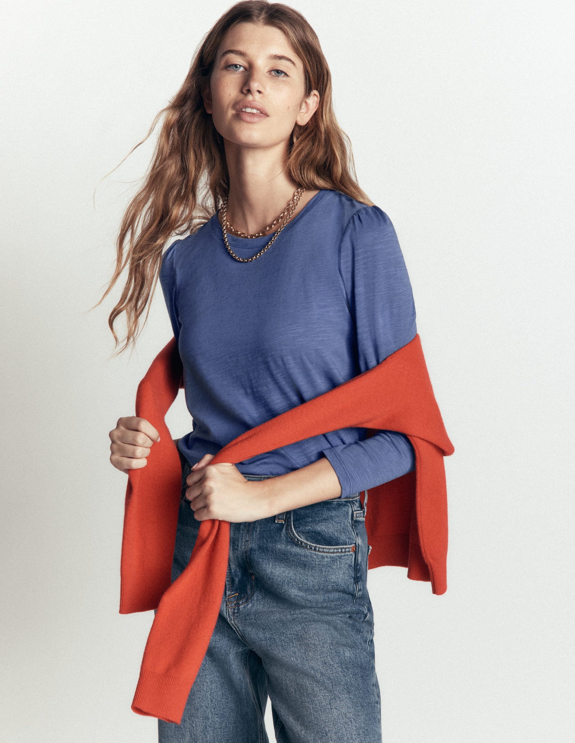 Cotton Crew Long Sleeve Top-True Navy-4