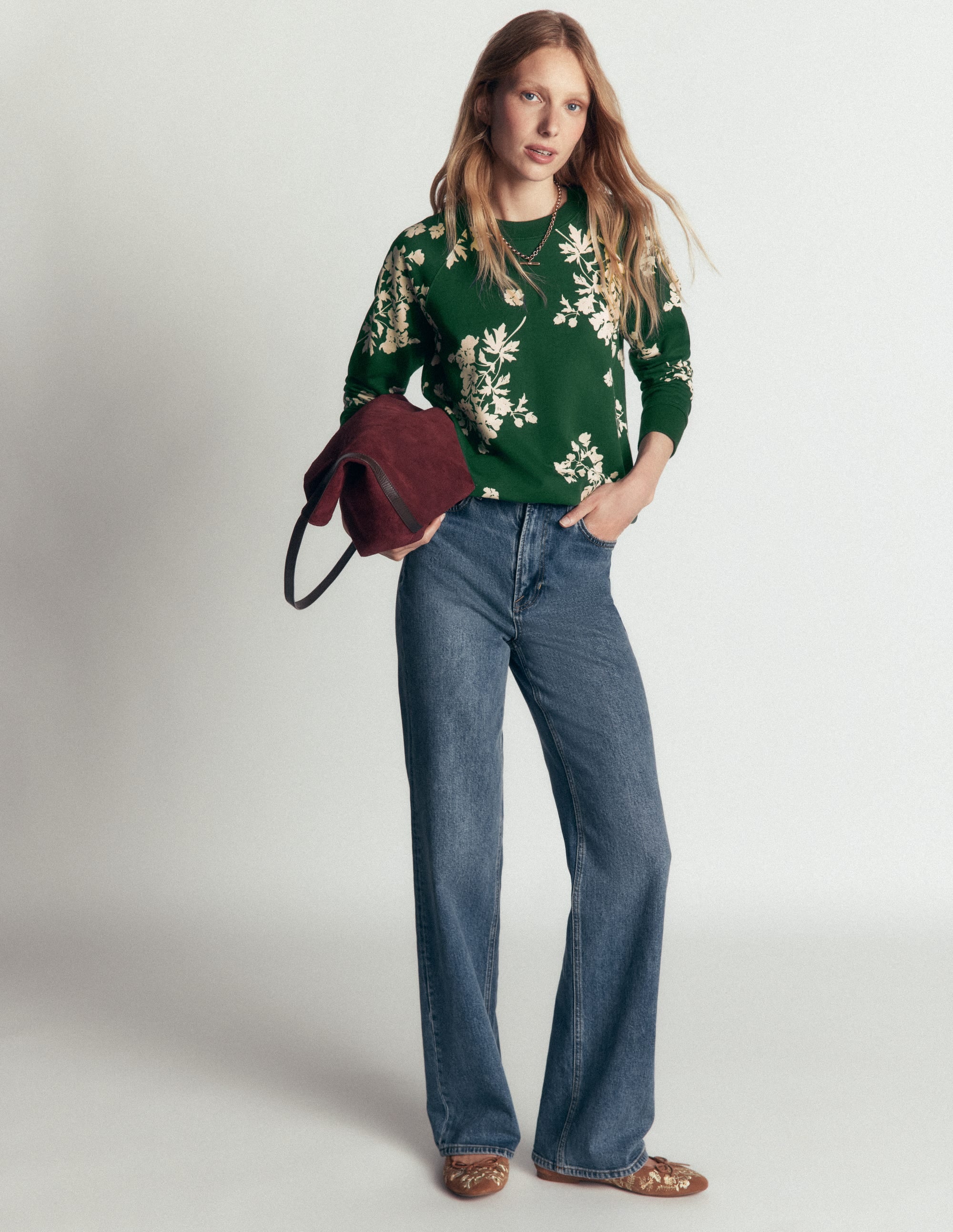 Rosa Printed Sweatshirt-Hunter Green, Flecked Bunch - Image 4