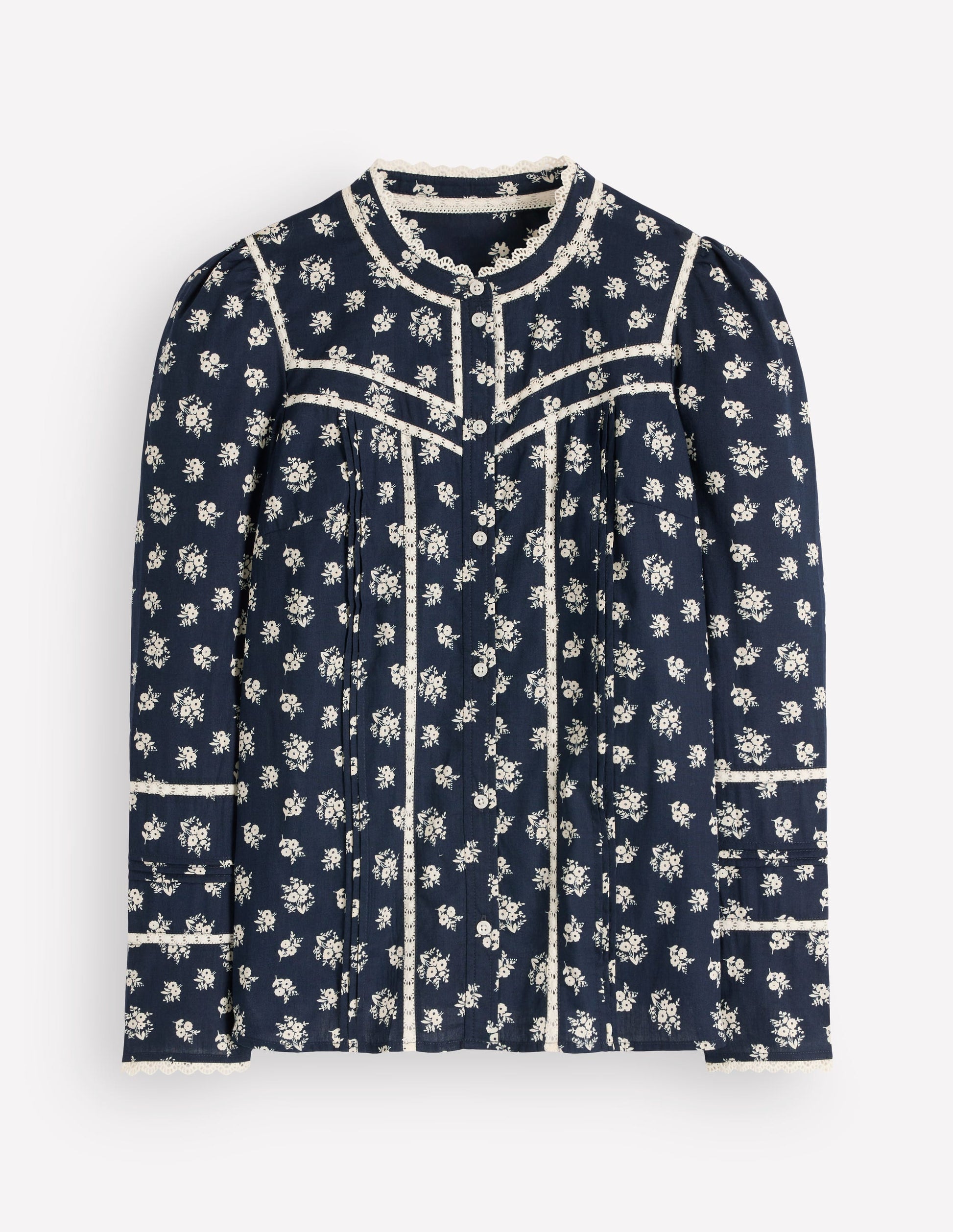 Carmen Baumwolloberteil mit Spitzenbesatz-Französisches Marineblau, Zarter Garten-6