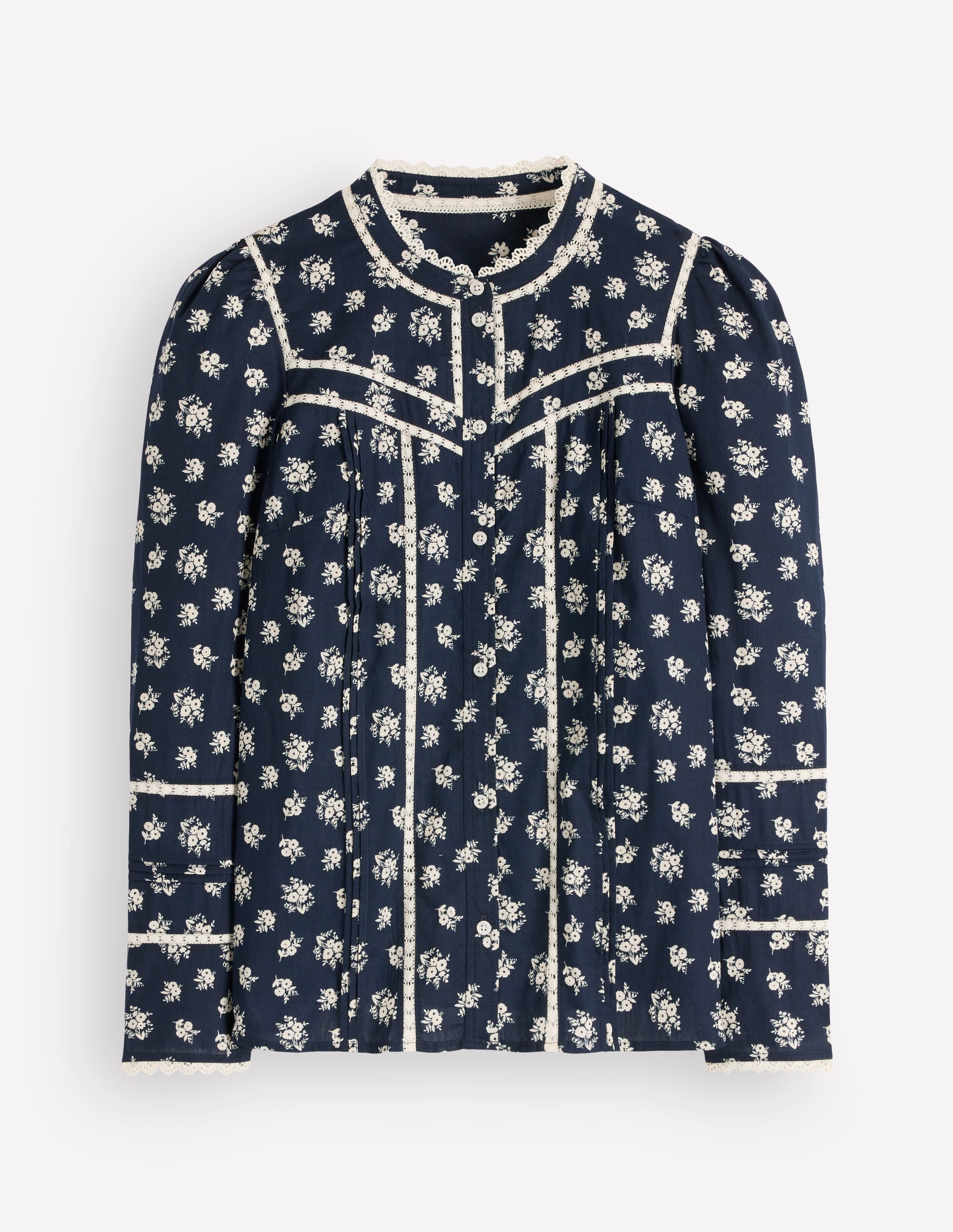 Carmen Baumwolloberteil mit Spitzenbesatz-Französisches Marineblau, Zarter Garten - Image 6