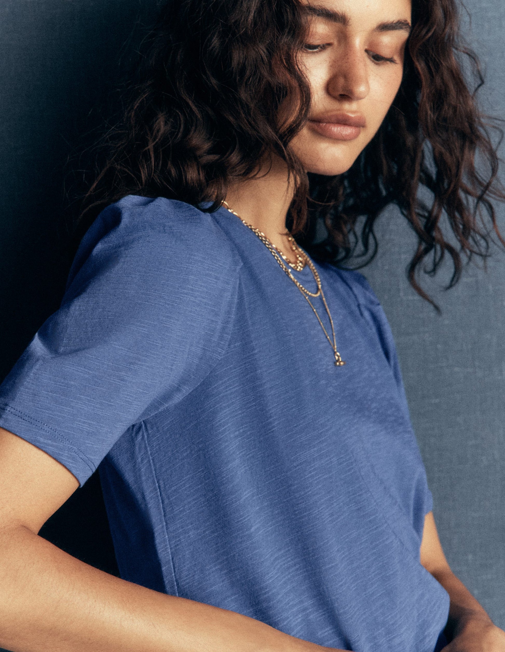 Sophie T-Shirt mit Puffärmeln-Denim-Blau-2