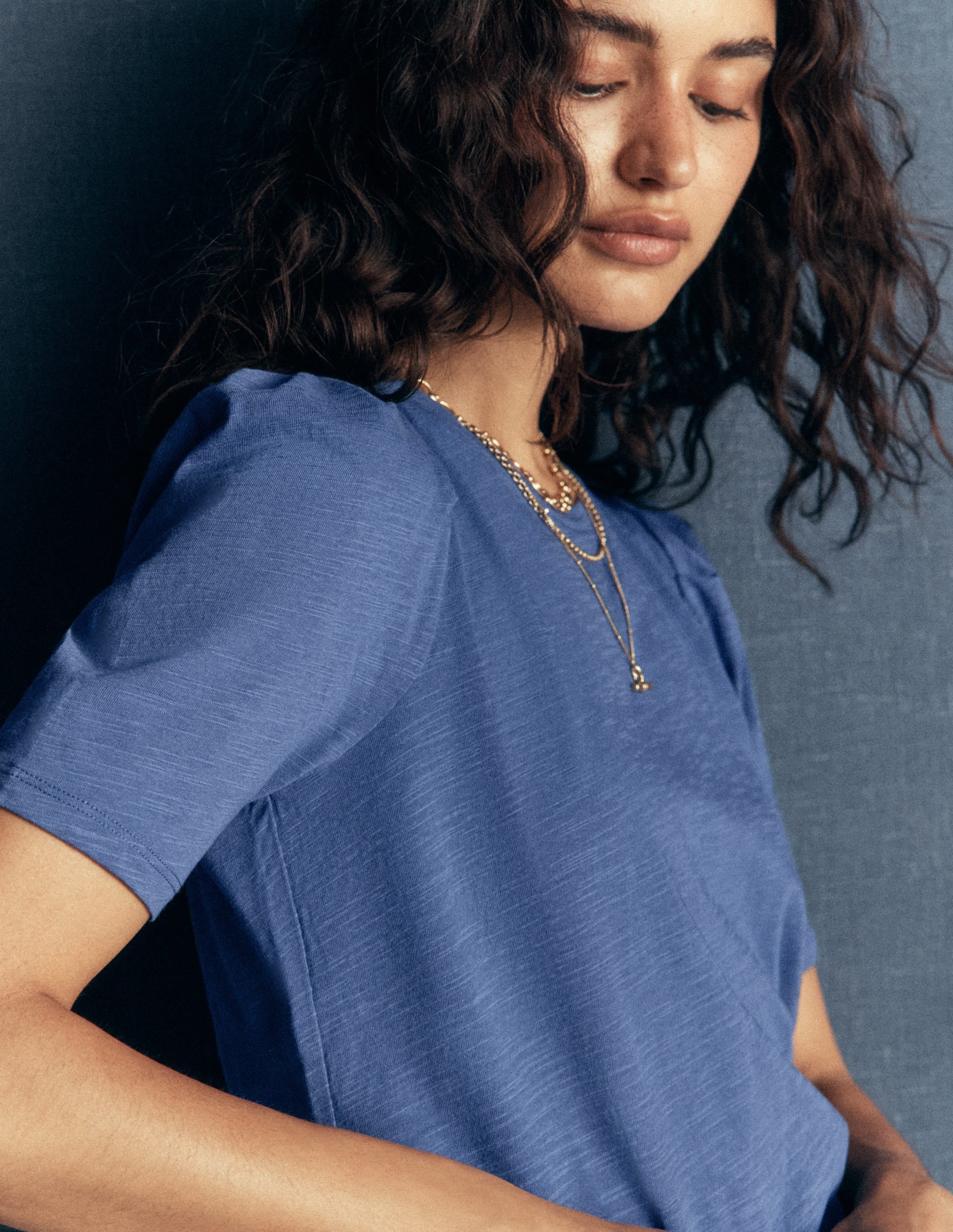 Sophie T-Shirt mit Puffärmeln-Denim-Blau - Image 2
