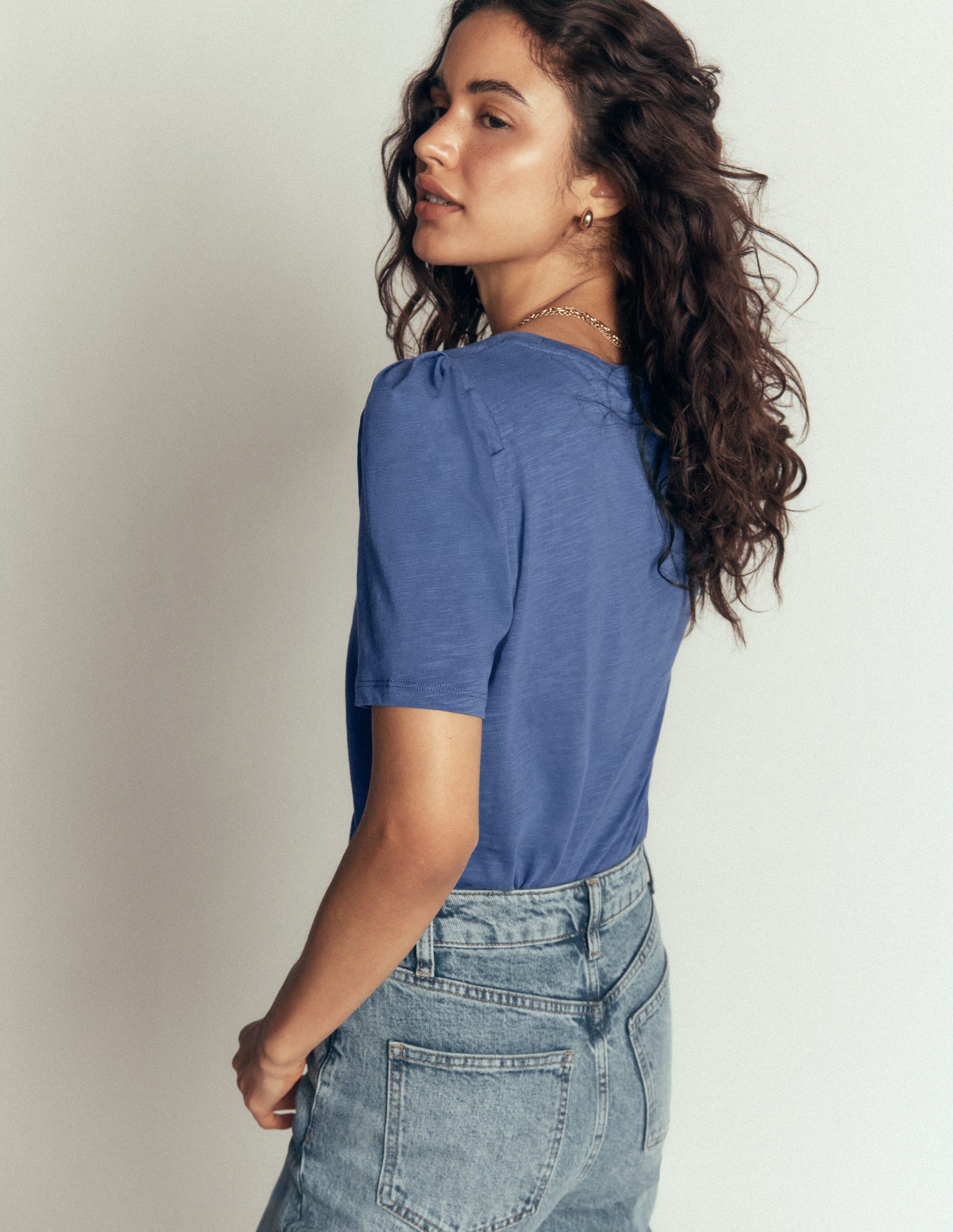 Sophie T-Shirt mit Puffärmeln-Denim-Blau-3