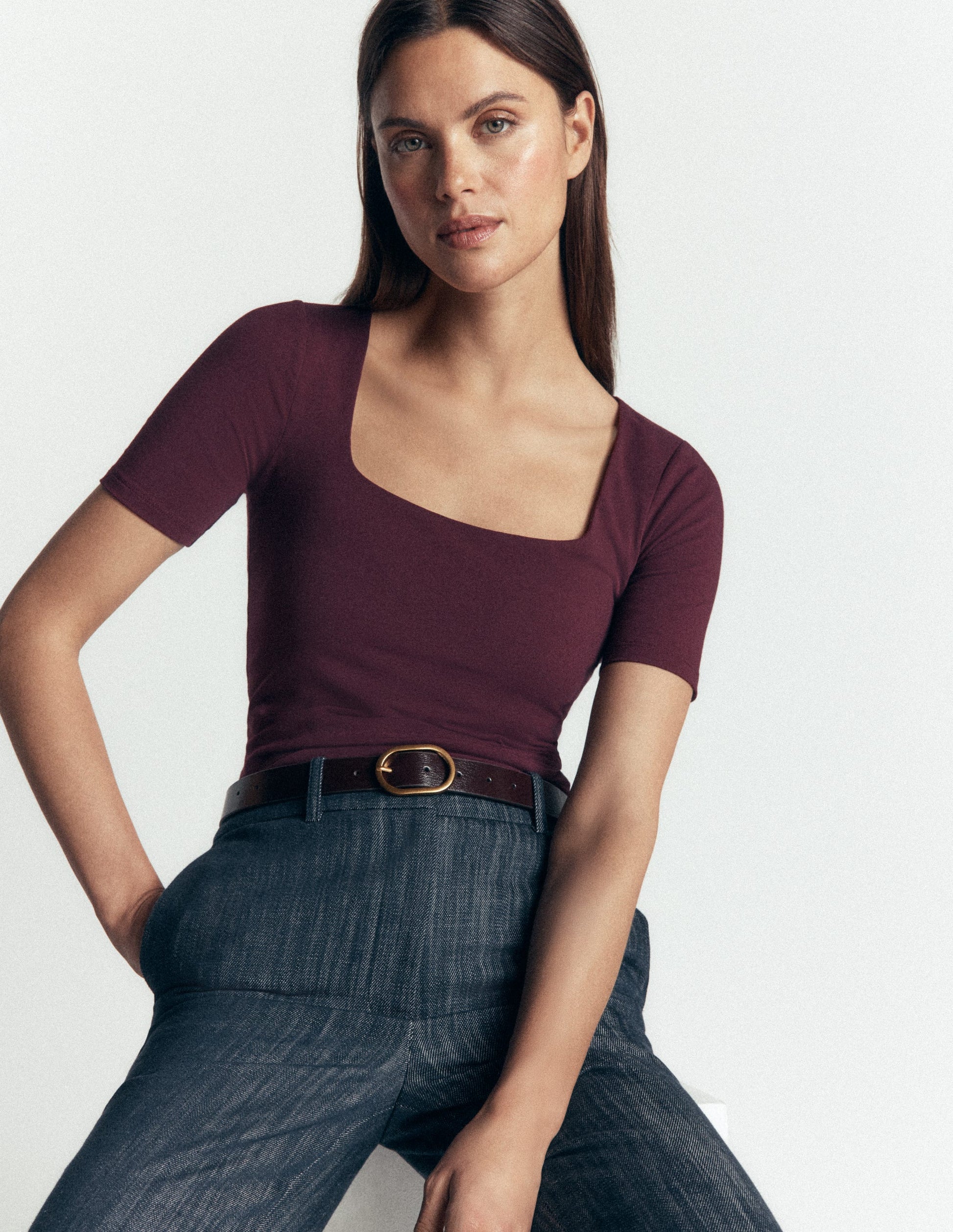 Brooke Doppellagiges T-Shirt-Dunkle Kirsche-1