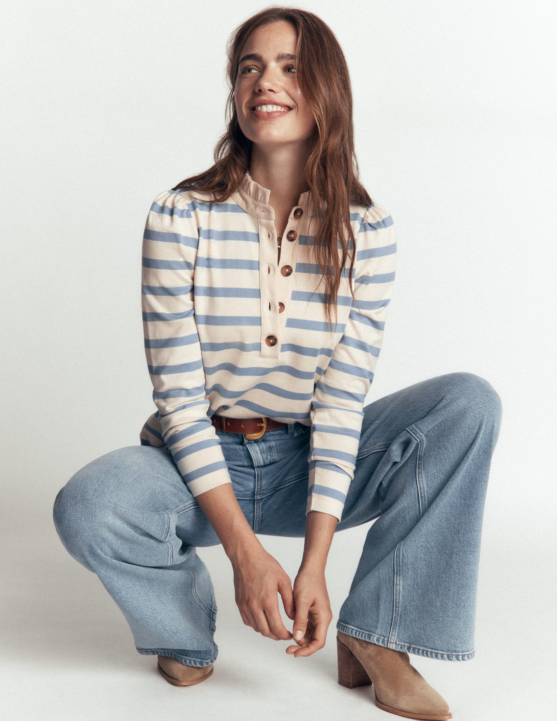 Ruffle Collar Mariner-Ivory and Faded Denim Stripe-4