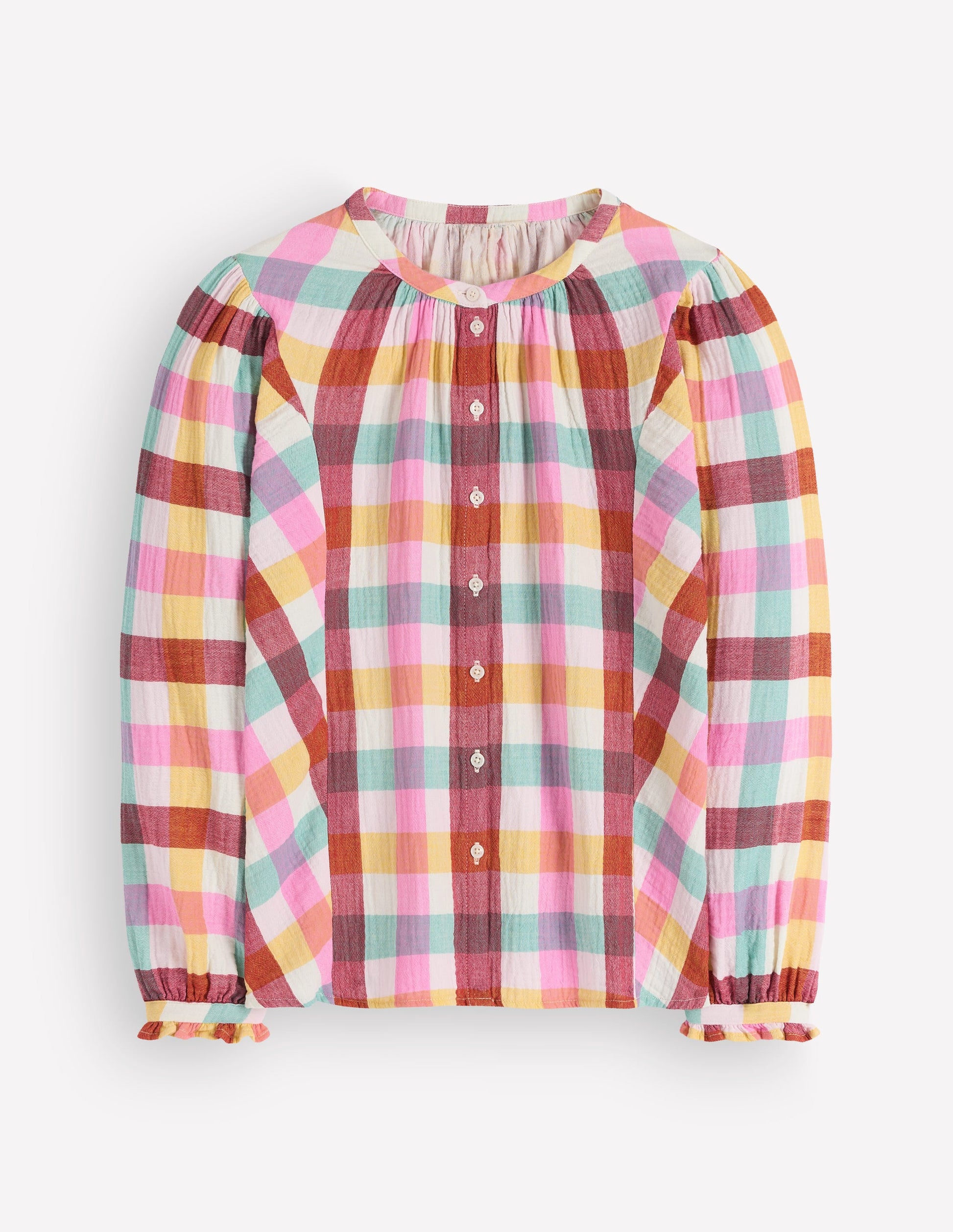 Top Camille double-étoffe-Vichy multi ivoire, rose, rouge-7