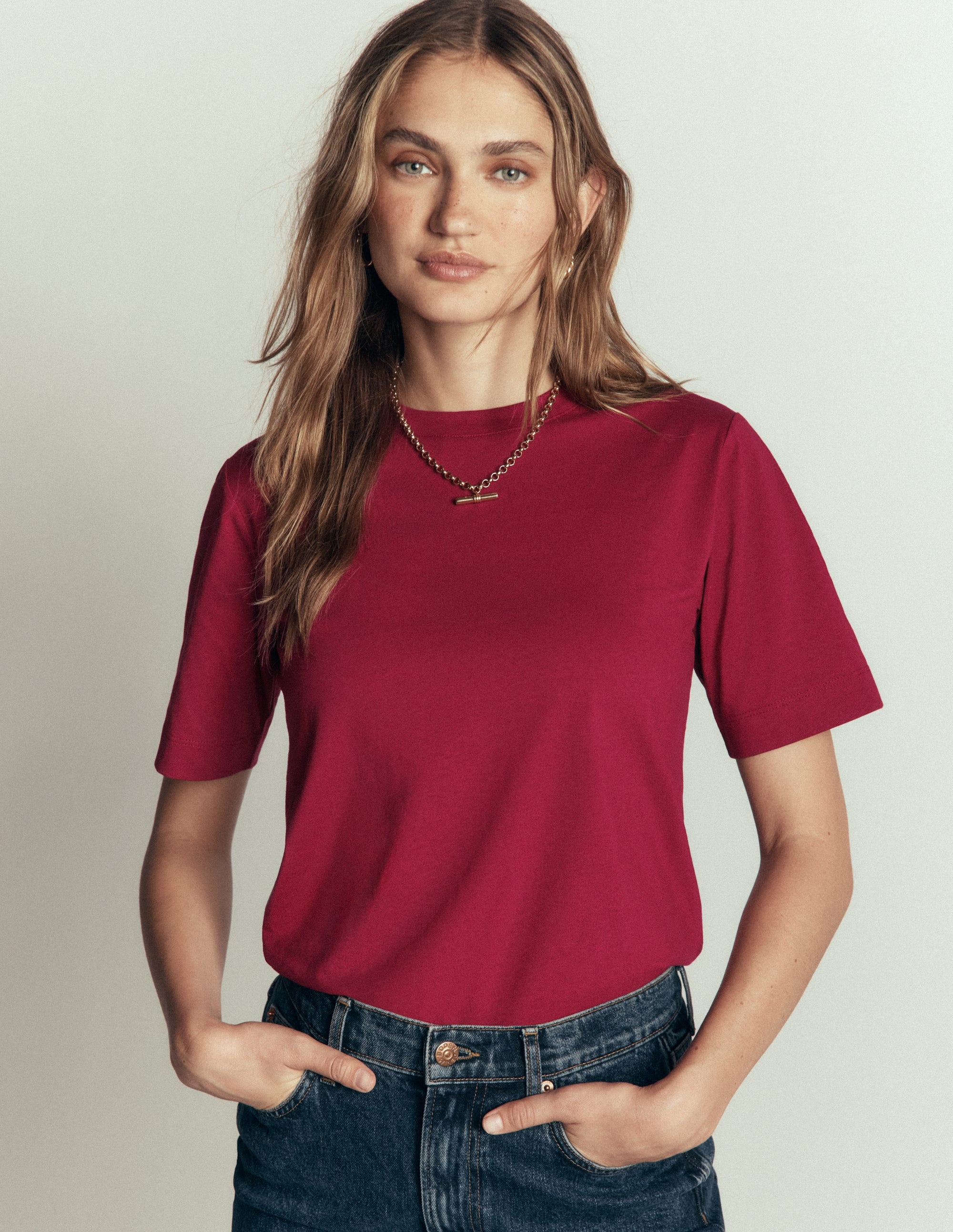 Relaxed Cotton T-shirt-Ruby Red - Image 1