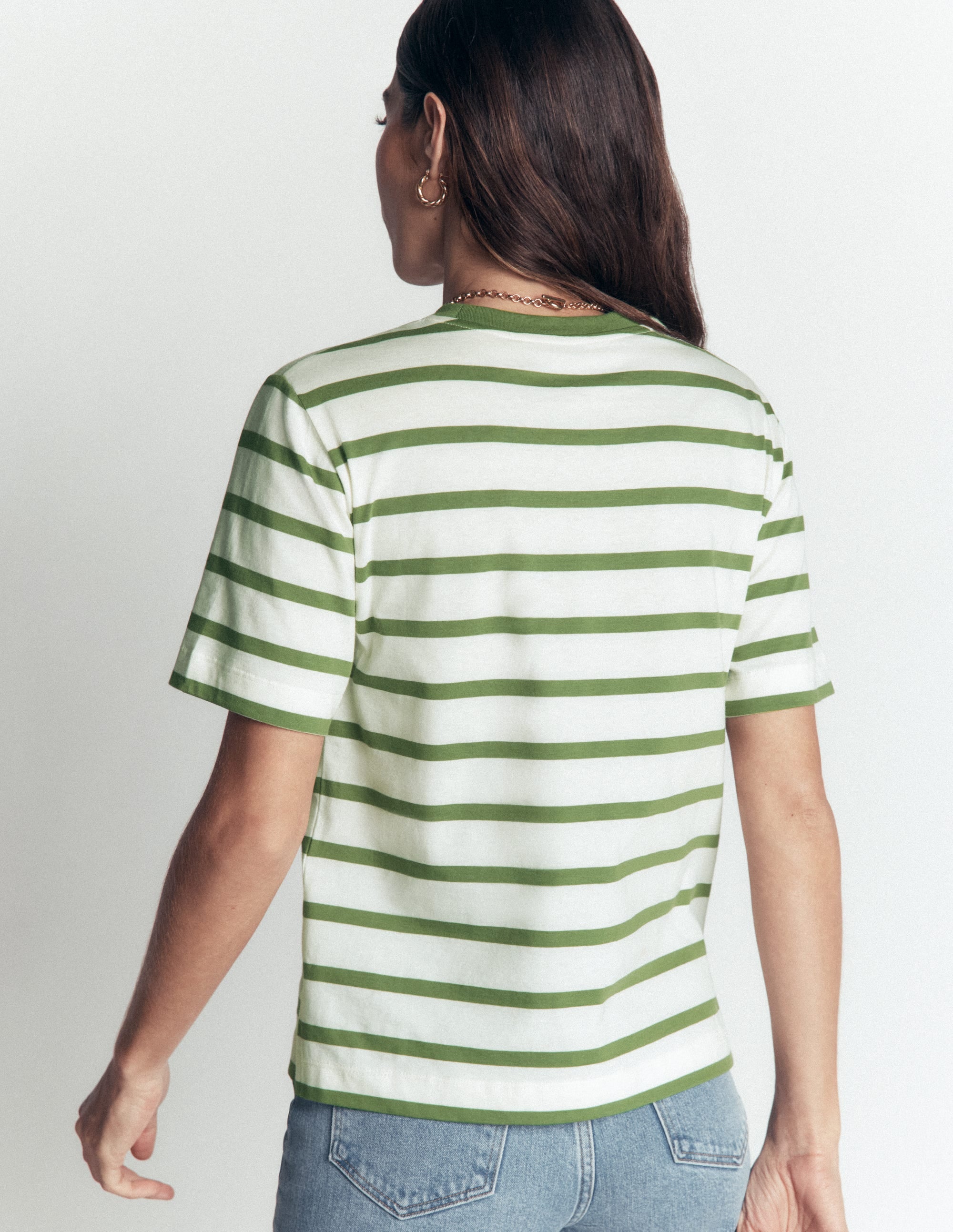 Lockeres Baumwoll-T-Shirt-Safari-Grün und Naturweiß Streifen - Image 2