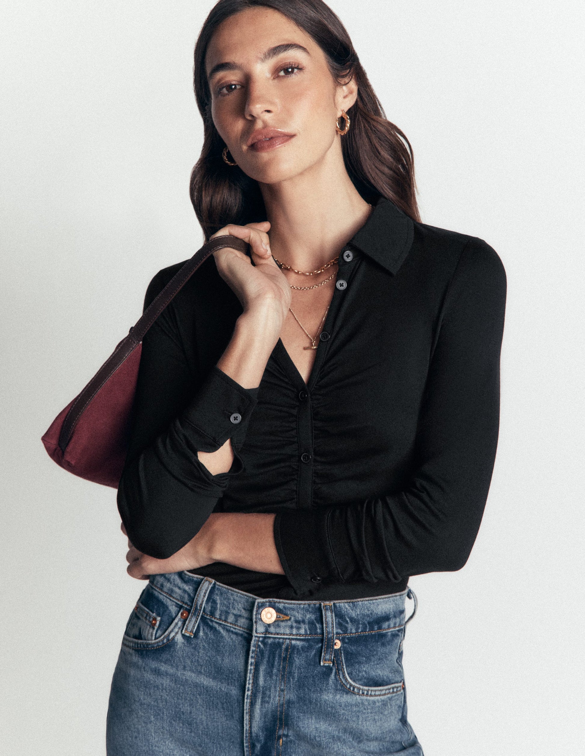 Supersoft Ruched Jersey Shirt-Black-5