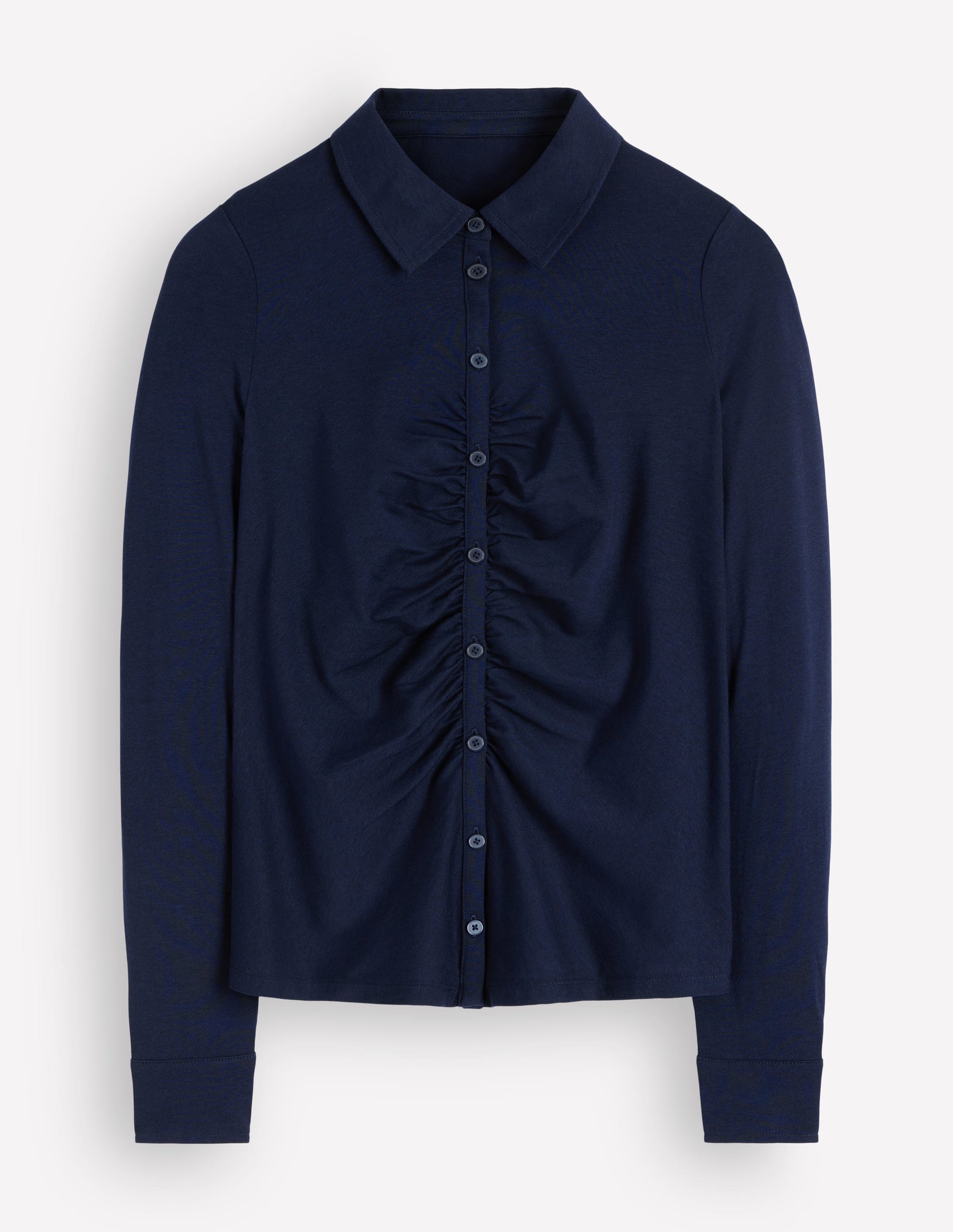 Superweiches, gerafftes Jerseyhemd-Marineblau-6
