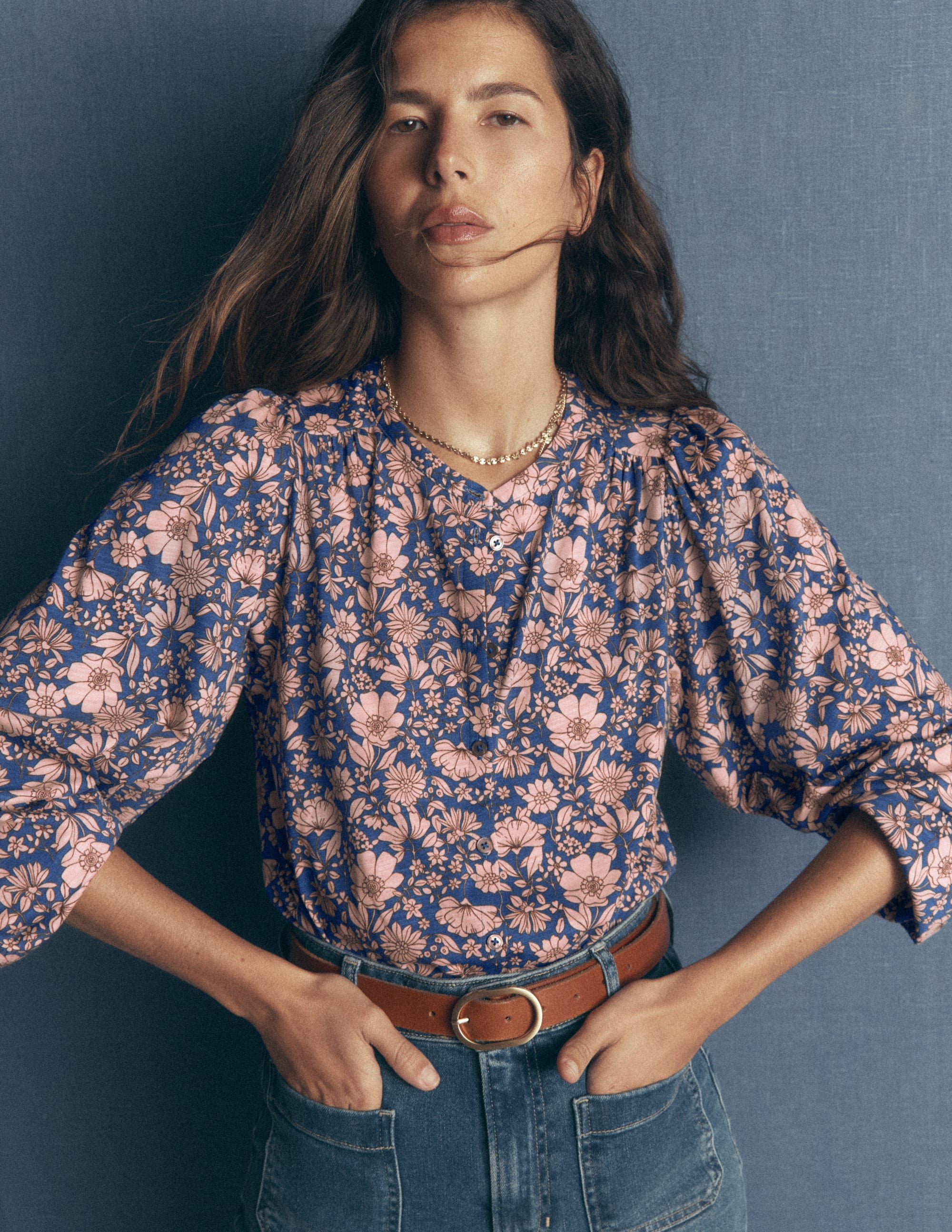 Ara Jerseyhemd-Rosa Rauchgrau, Blumenfeld - Image 1