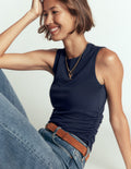 Tia Sleeveless Ruch Jersey Top-Navy