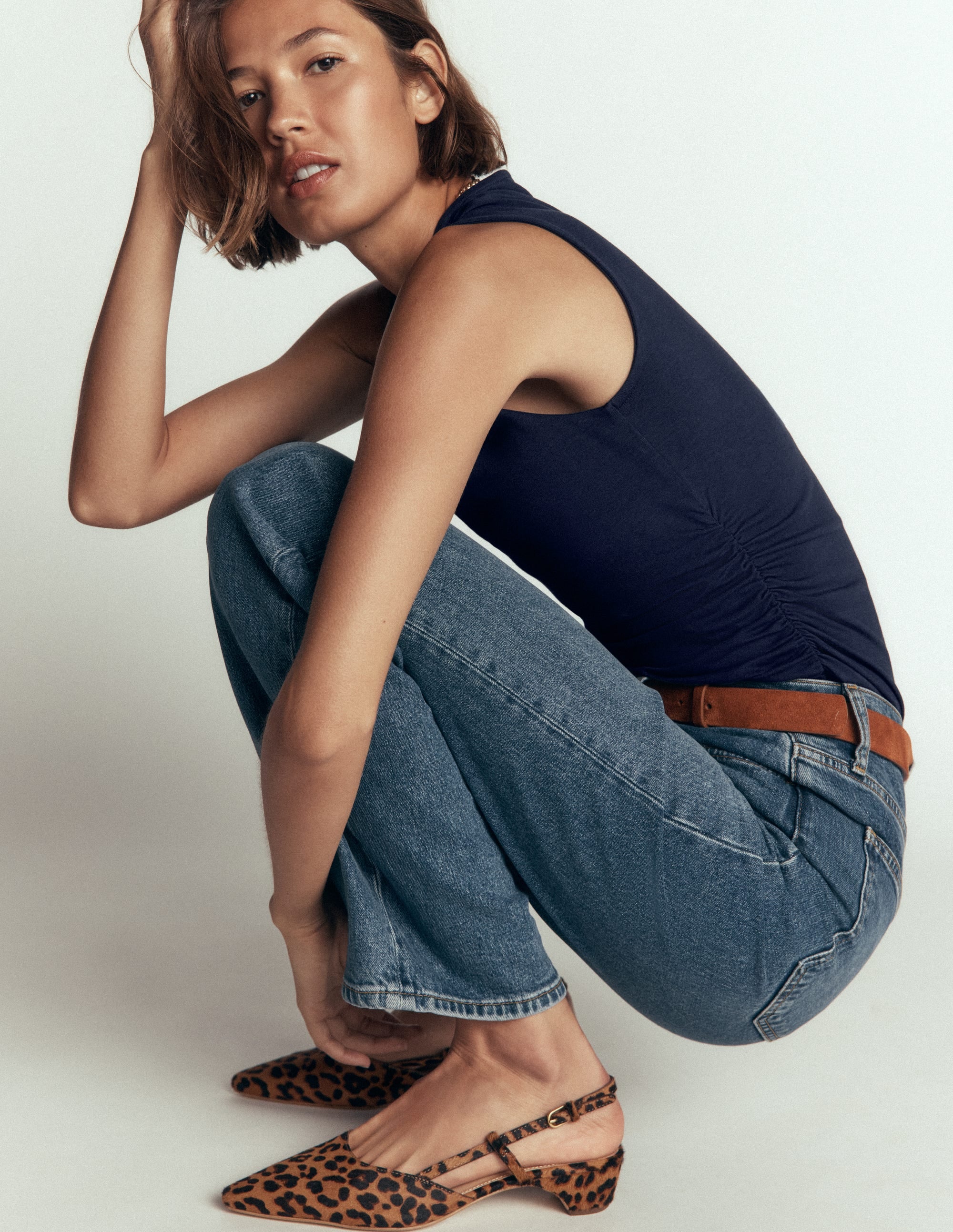 Tia Sleeveless Ruch Jersey Top-Navy - Image 4