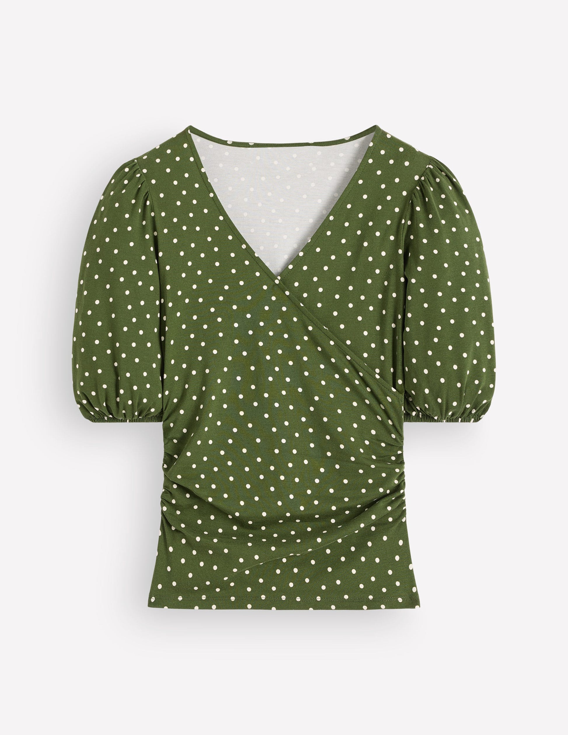Tia Ruched Wrap Top-Brunswick Green, Painted Dot-7