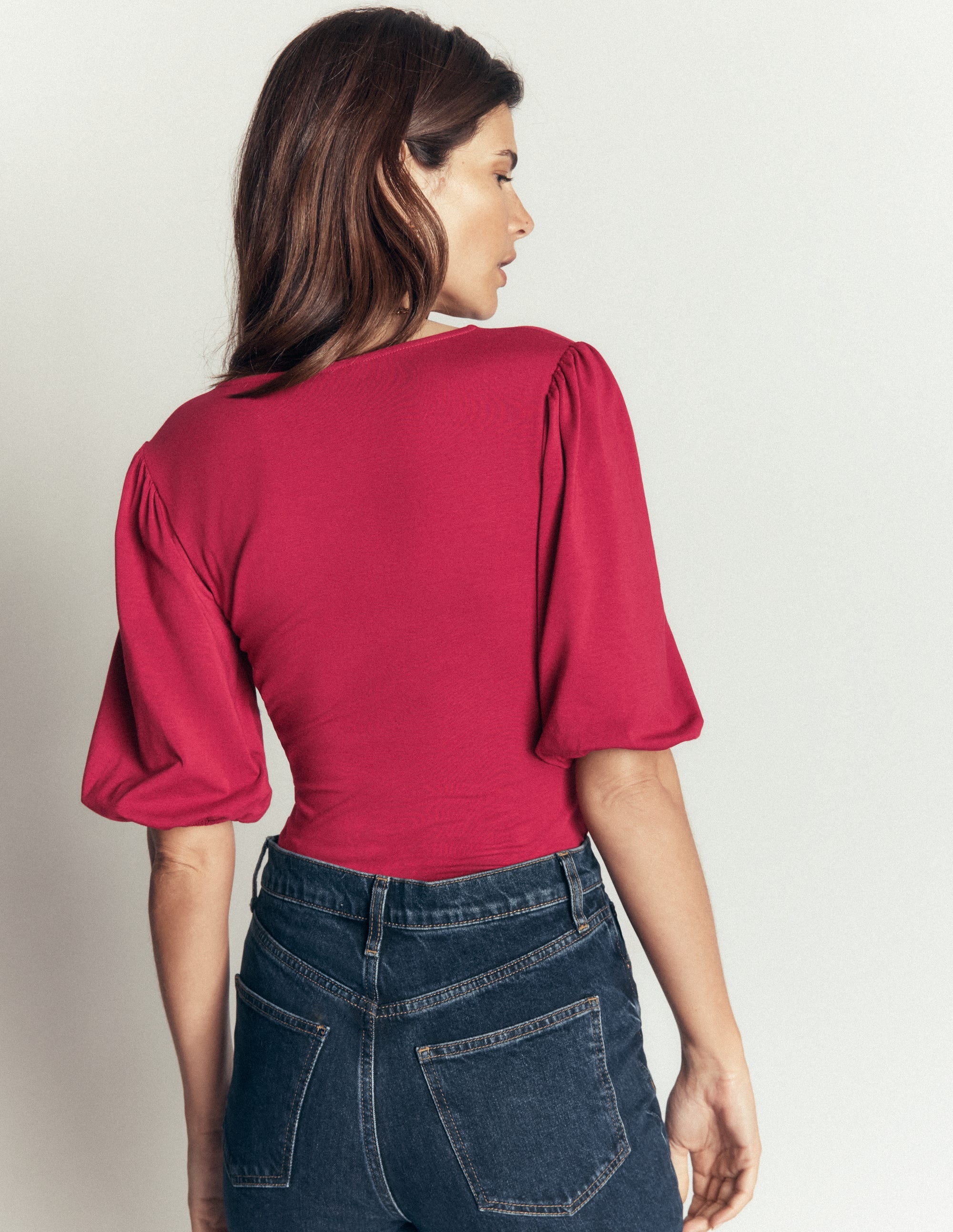 Tia Ruched Wrap Top-Ruby Red - Image 3
