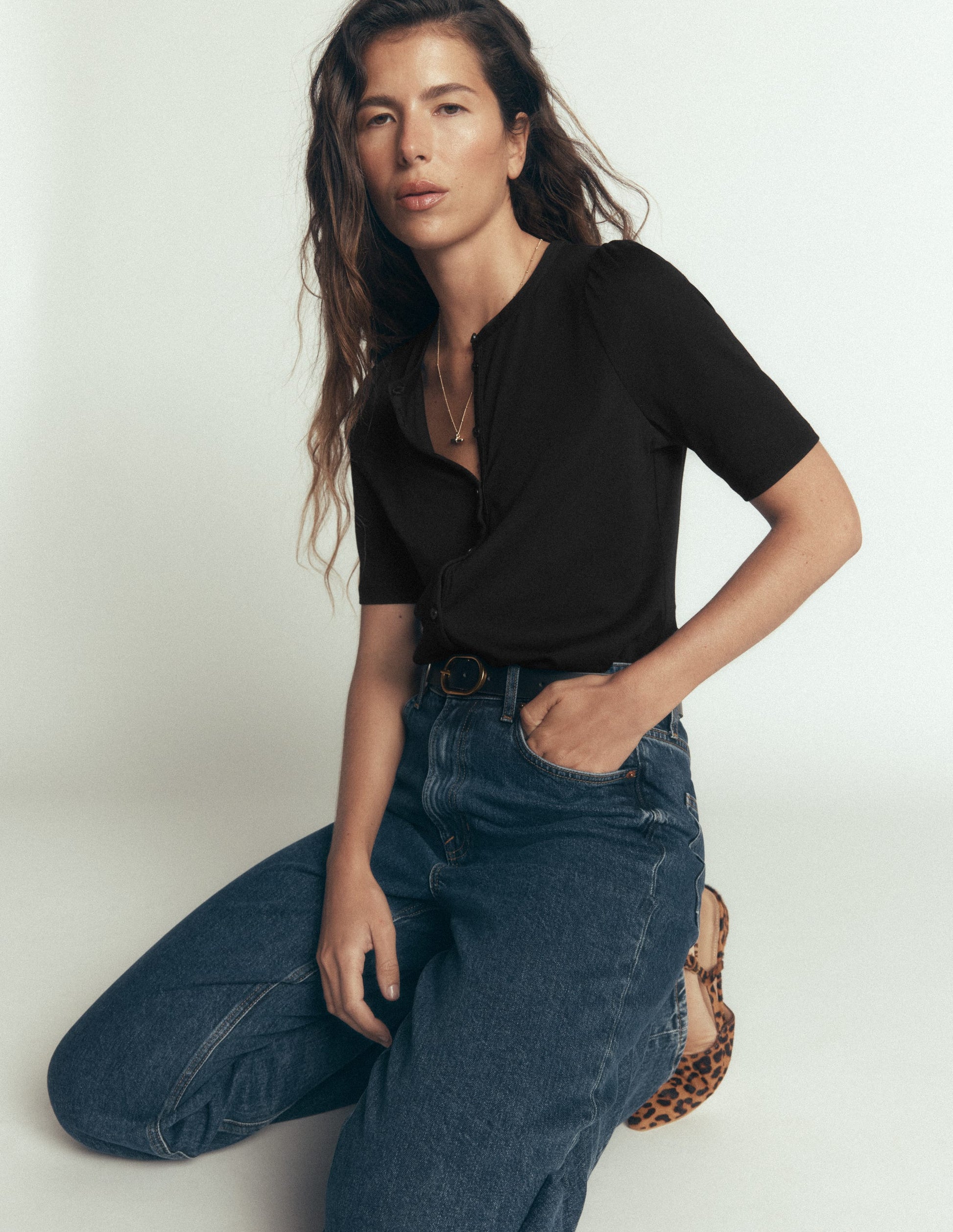 Short Puff Sleeve Top-Black-1