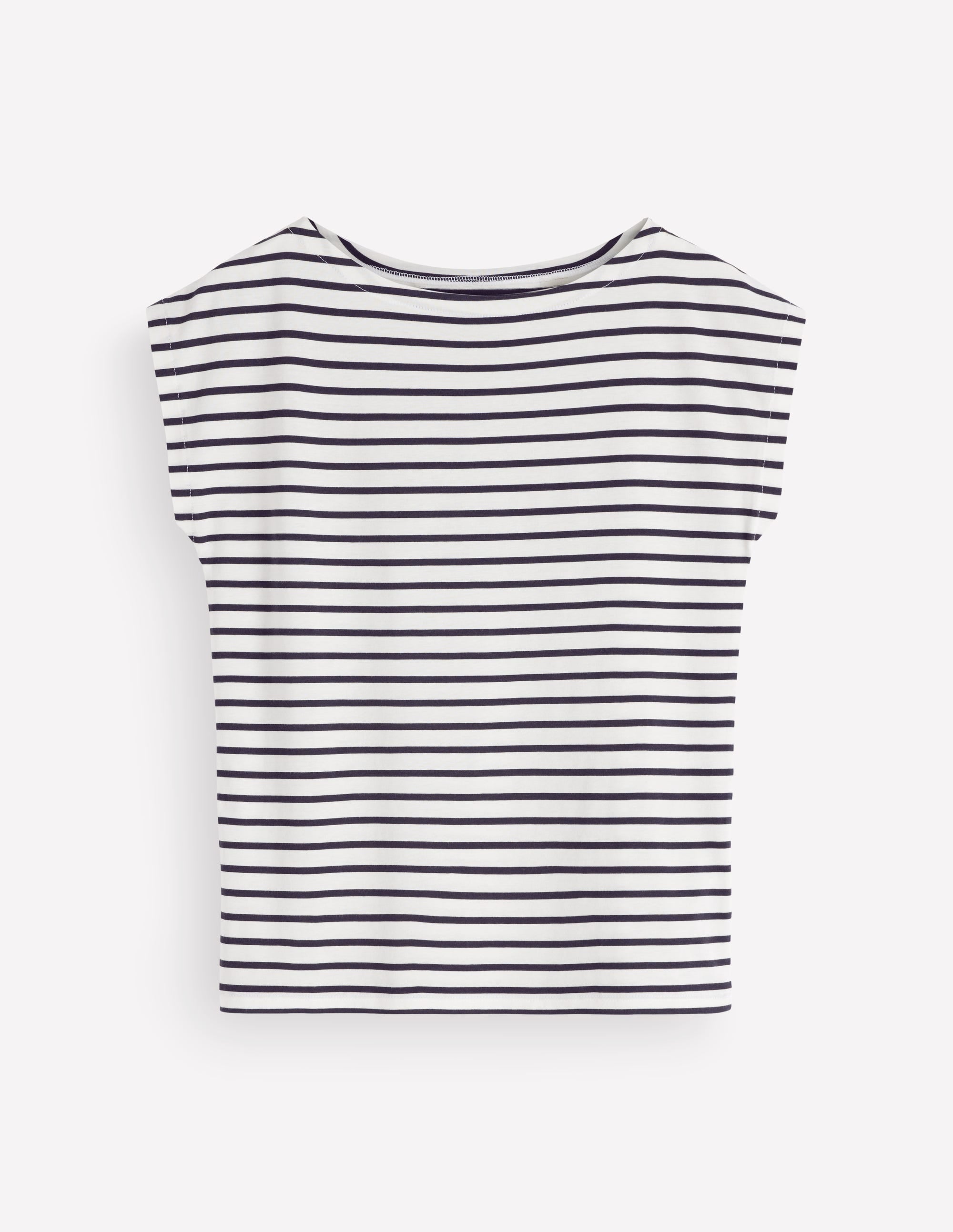 Supersoft Slash Neck T-Shirt-Ivory, Navy Stripe - Image 5