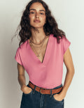 T-shirt Imi ultra-doux à col V-Bruyère rose