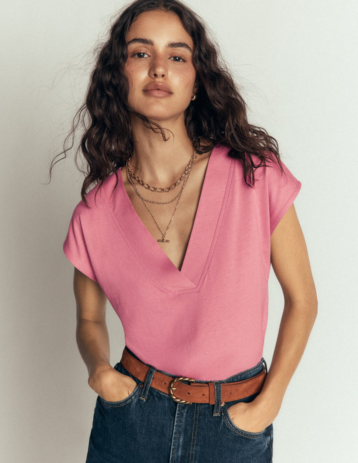 Imi Superweiches T-Shirt mit V-Ausschnitt-Rosa Heide