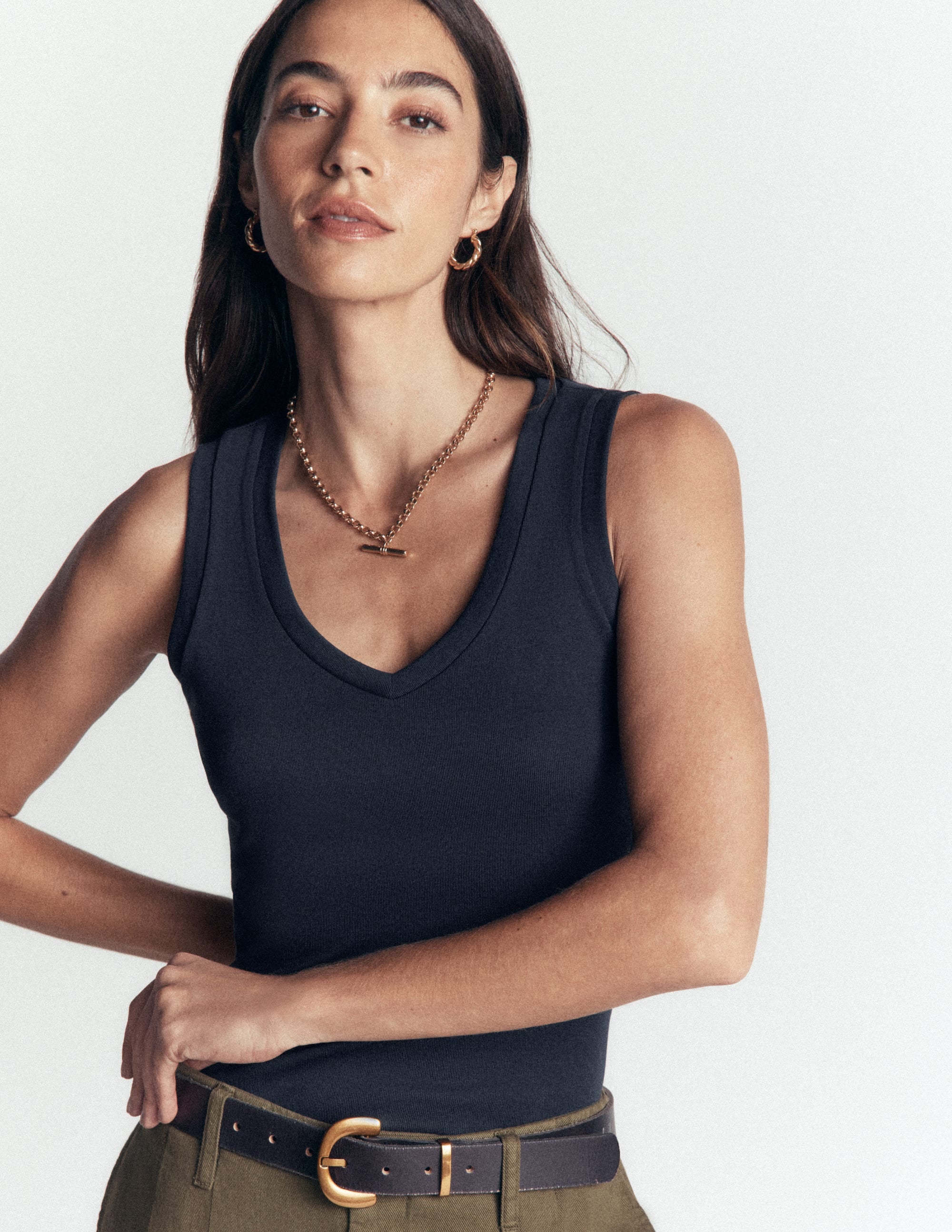 Basic-Top mit V-Ausschnitt-Marineblau - Image 1