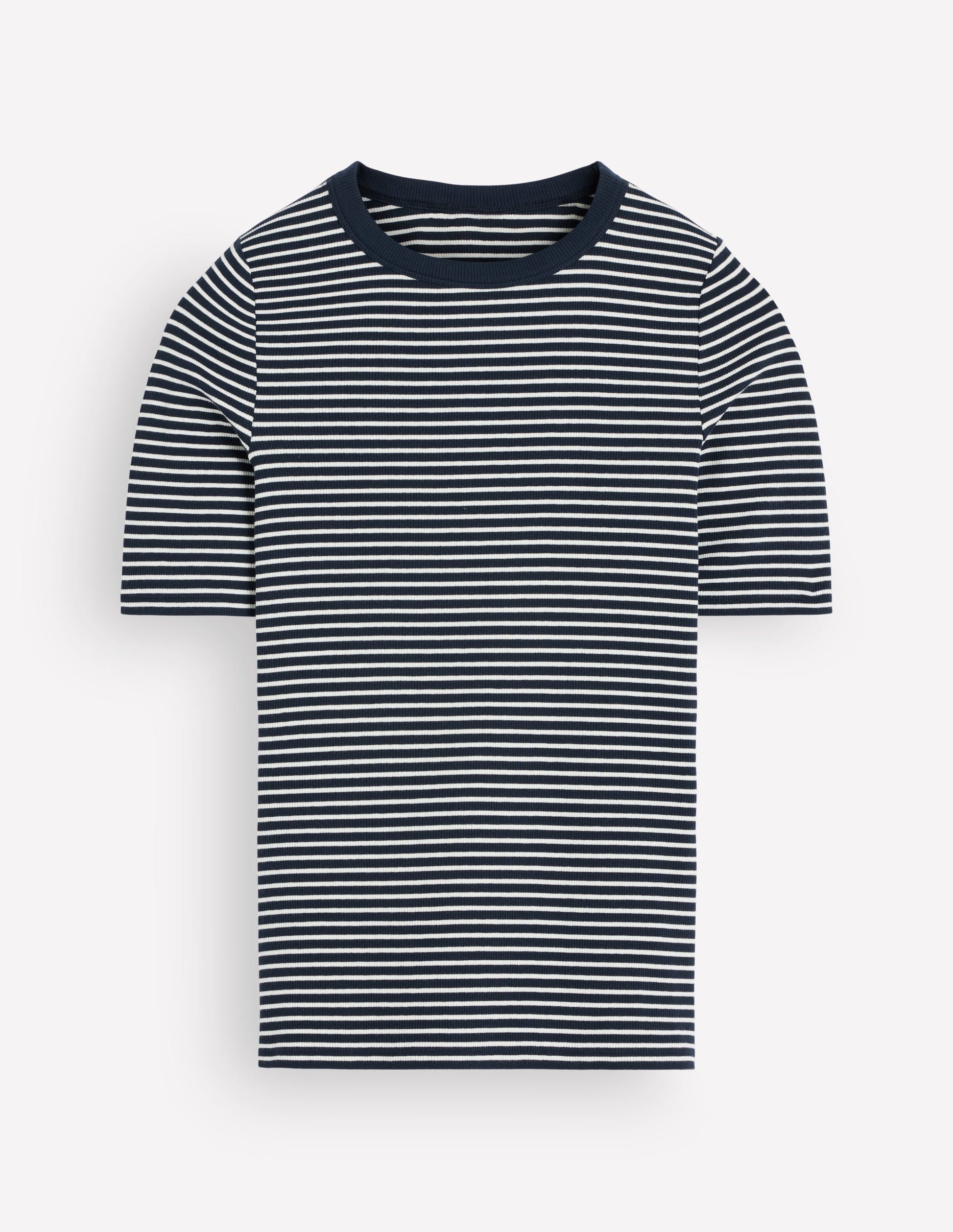 Geripptes Baumwoll-T-Shirt-Navy & Beige Streifen-5