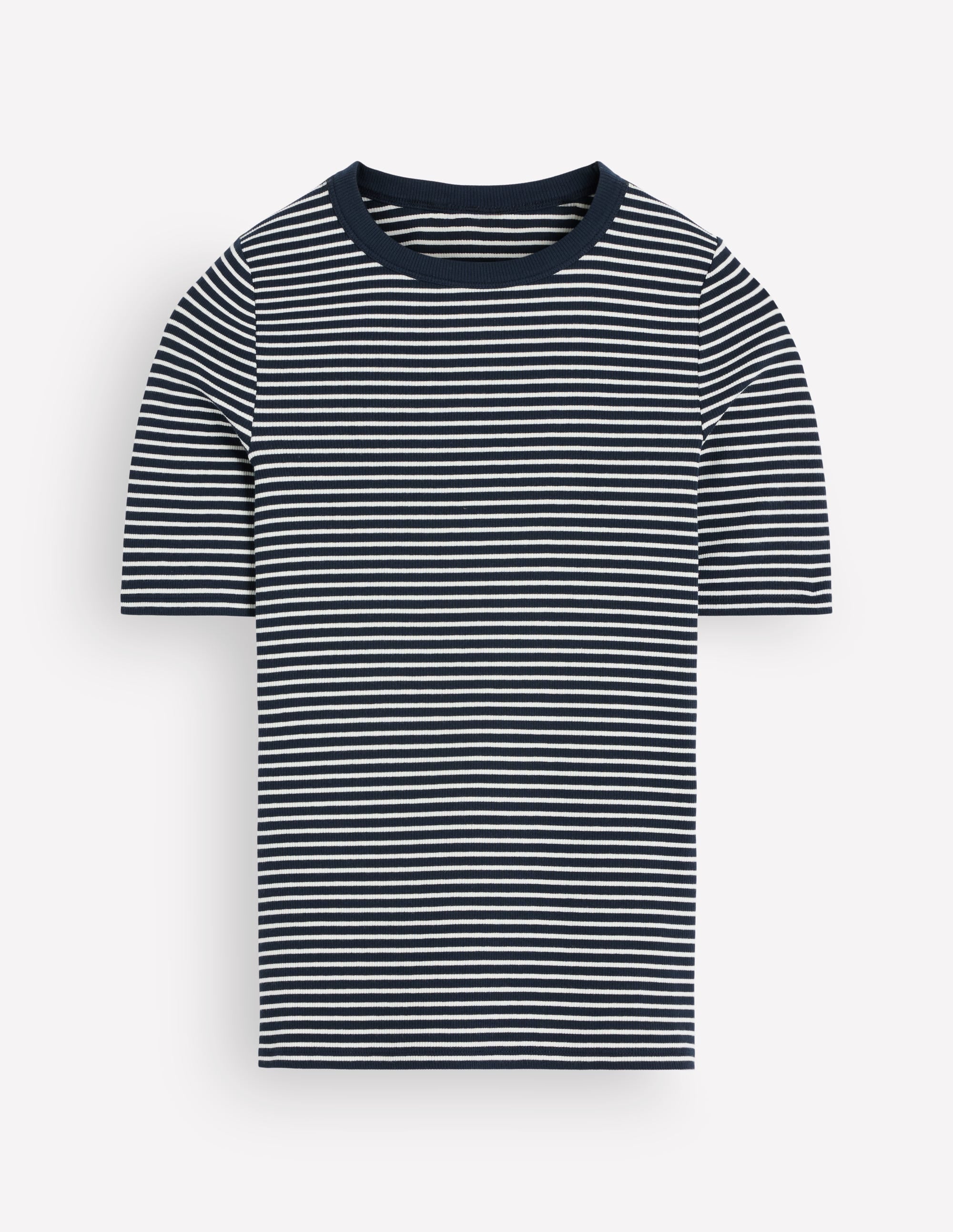 Geripptes Baumwoll-T-Shirt-Navy & Beige Streifen - Image 5