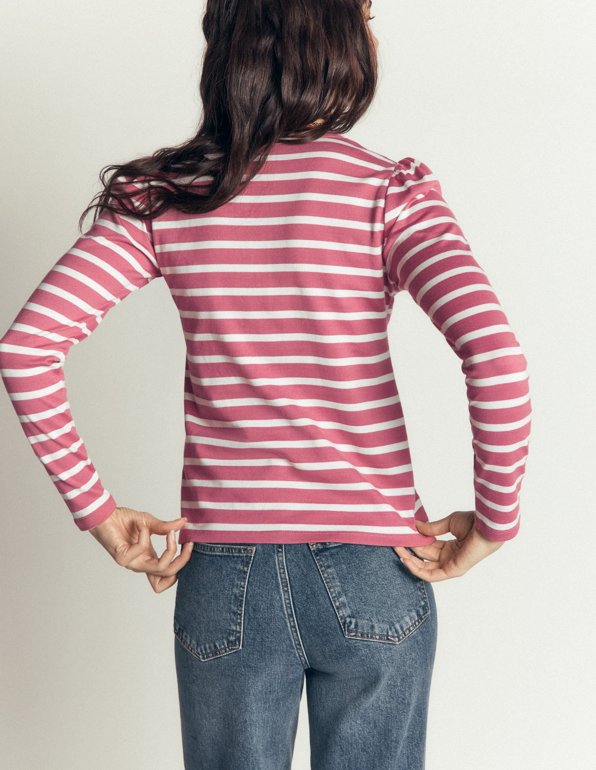 Iris Puff Sleeve Mariner-Heather Rose/ Ivory Stripe - Image 3
