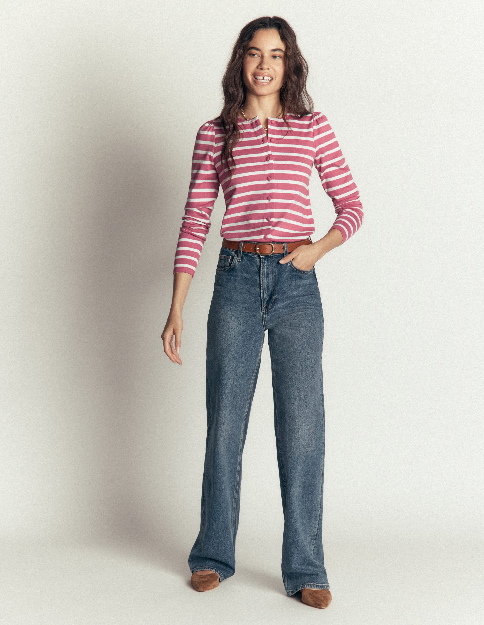 Iris Puff Sleeve Mariner-Heather Rose/ Ivory Stripe - Image 4