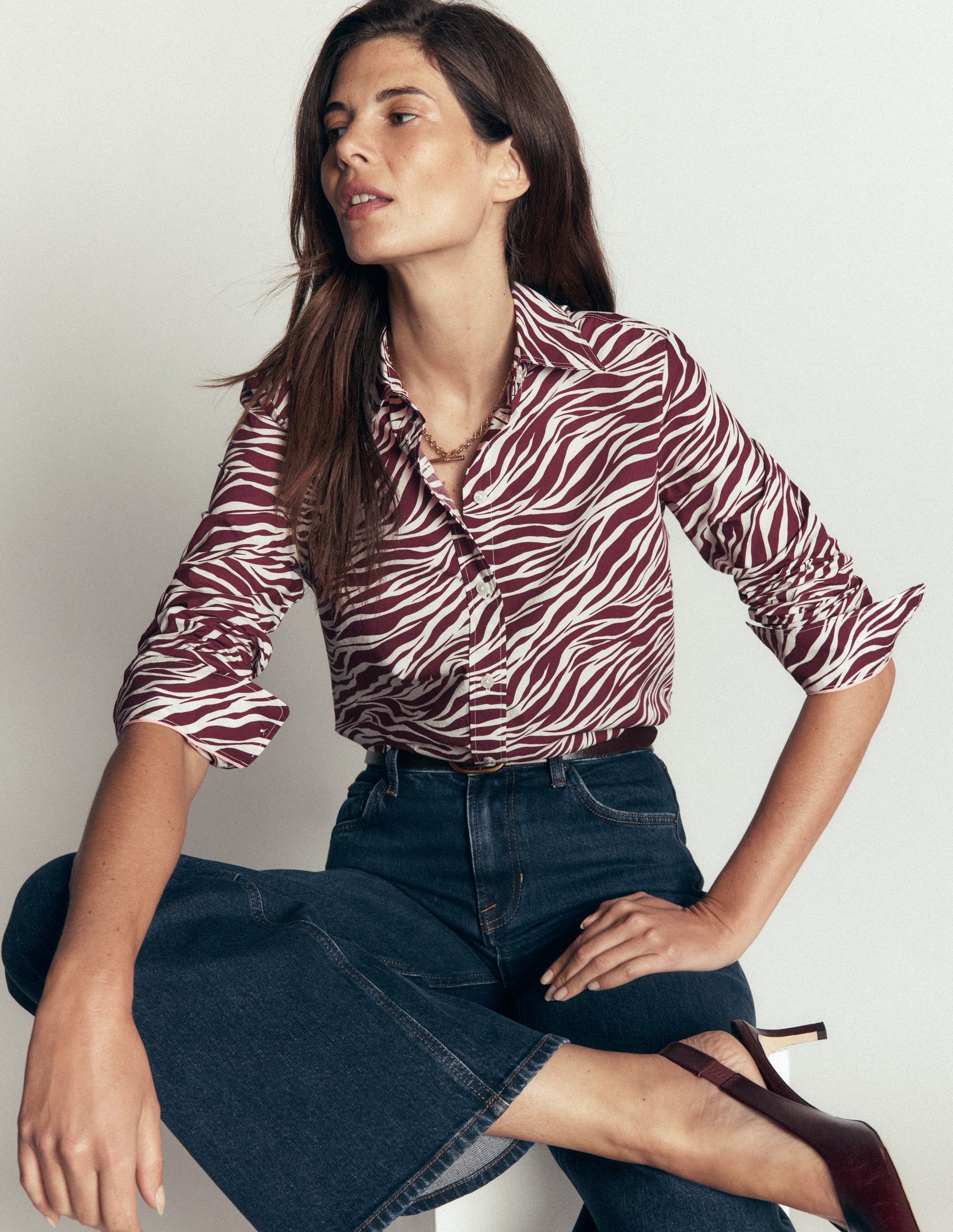 NOUVELLE Chemise Sienna en coton-Châtaigne, motif Zebra Swirl-1
