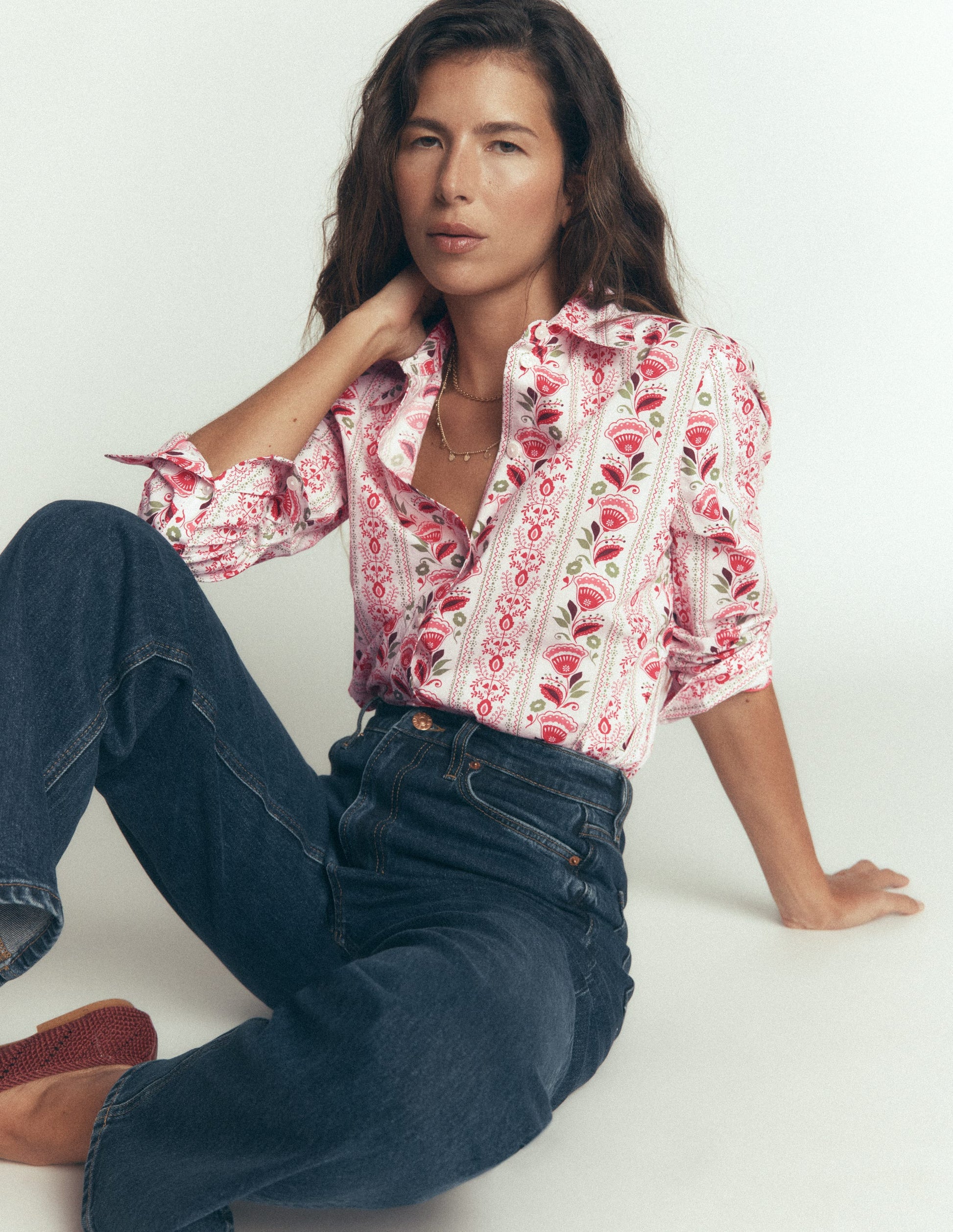 NOUVELLE Chemise Sienna en coton-Ivoire, motif Petal Trail-1