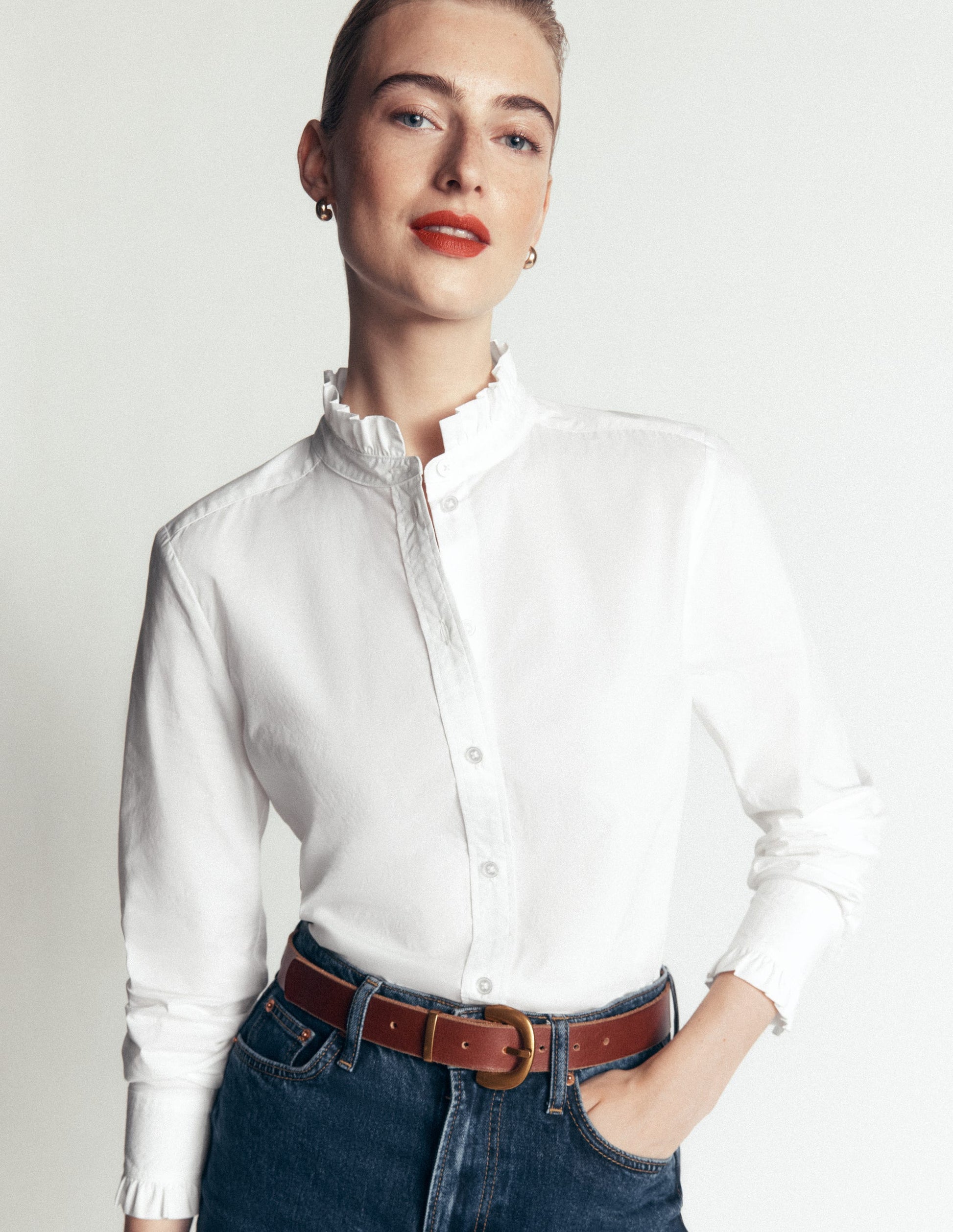 Sienna Baumwollhemd mit Rüschen-Weiß-4