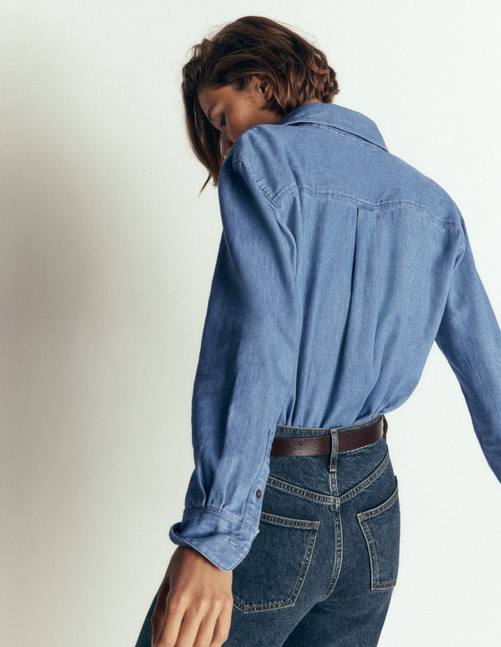 Sienna Verkürztes Jeanshemd-Hell Authentisch Denim