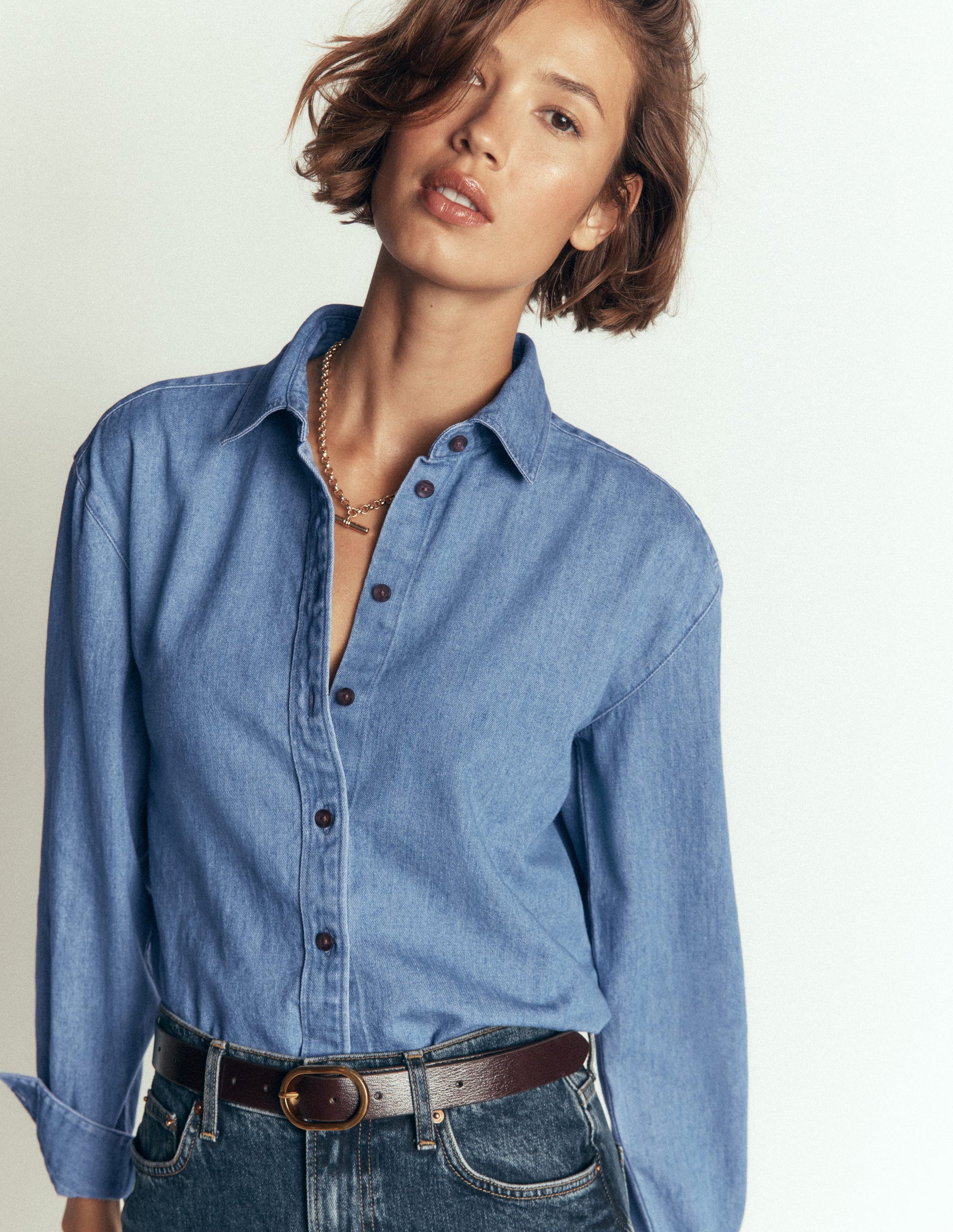 Sienna Kurzes, lockeres Jeanshemd-Hell Authentisch Denim-3