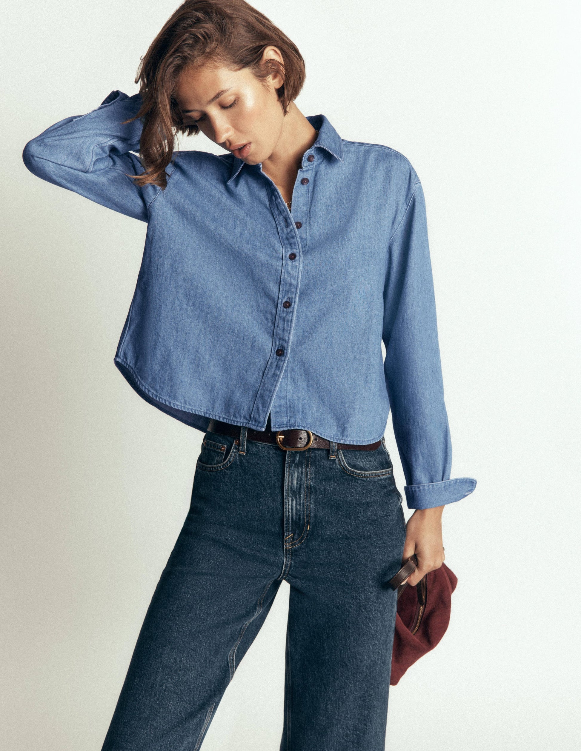 Sienna Verkürztes Jeanshemd-Hell Authentisch Denim-3