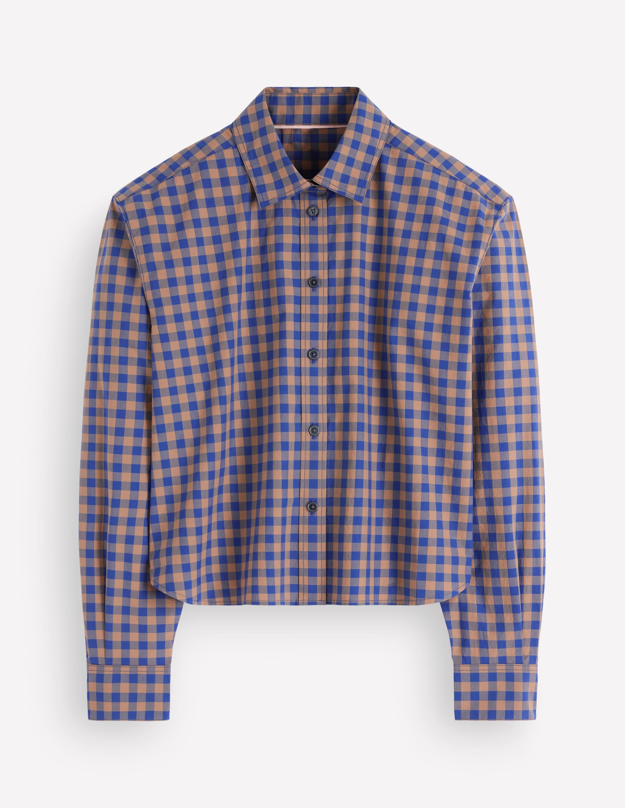 Sienna Verkürztes Baumwollhemd-Camel, Blau Vichykaro - Image 6