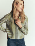 Chemise courte Sienna en coton-Rayé tramway bleu marine, vert olive