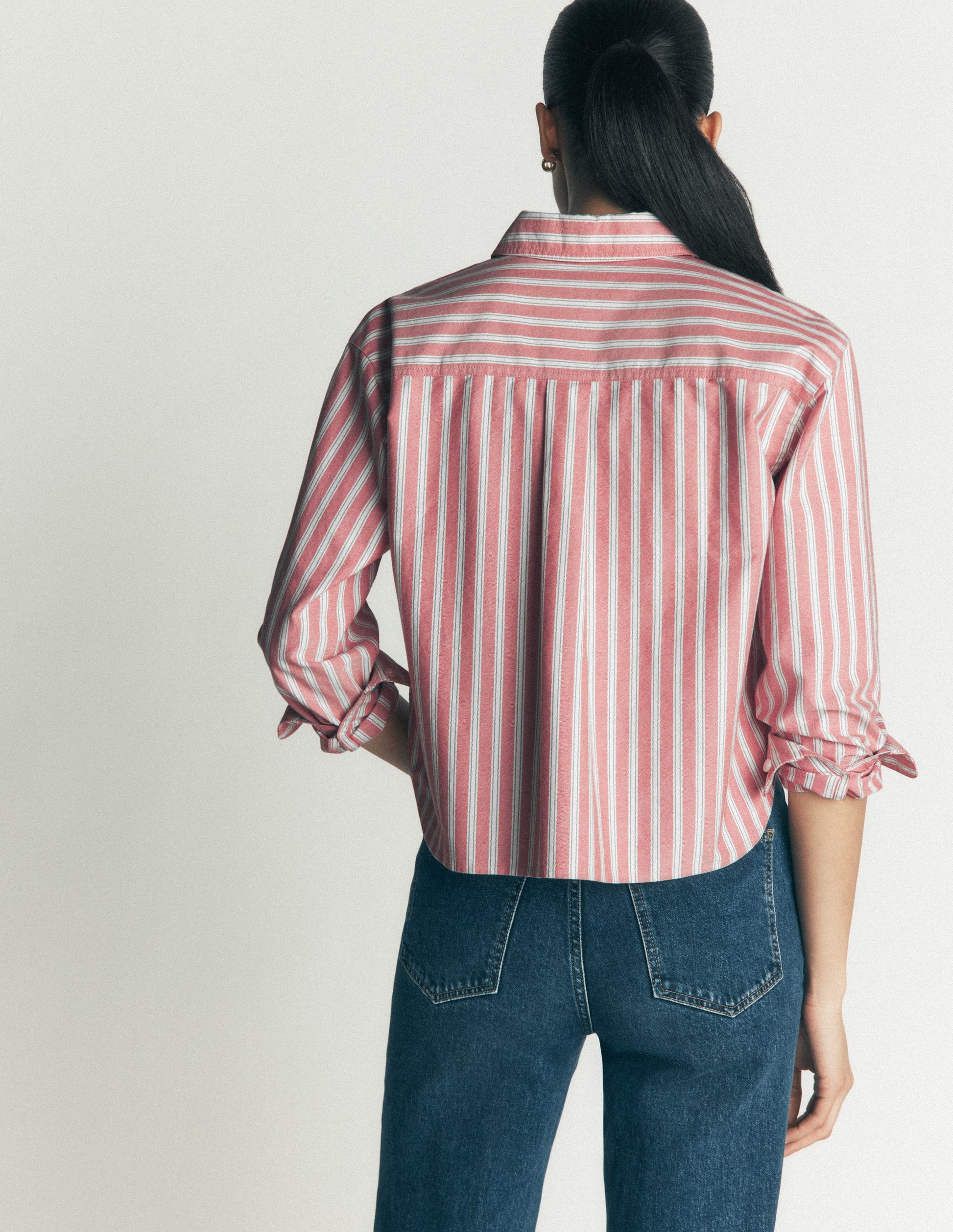 Chemise courte Sienna en coton-Rouge, rayé bleu marine-4