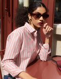 Chemise courte Sienna en coton-Rouge, rayé bleu marine
